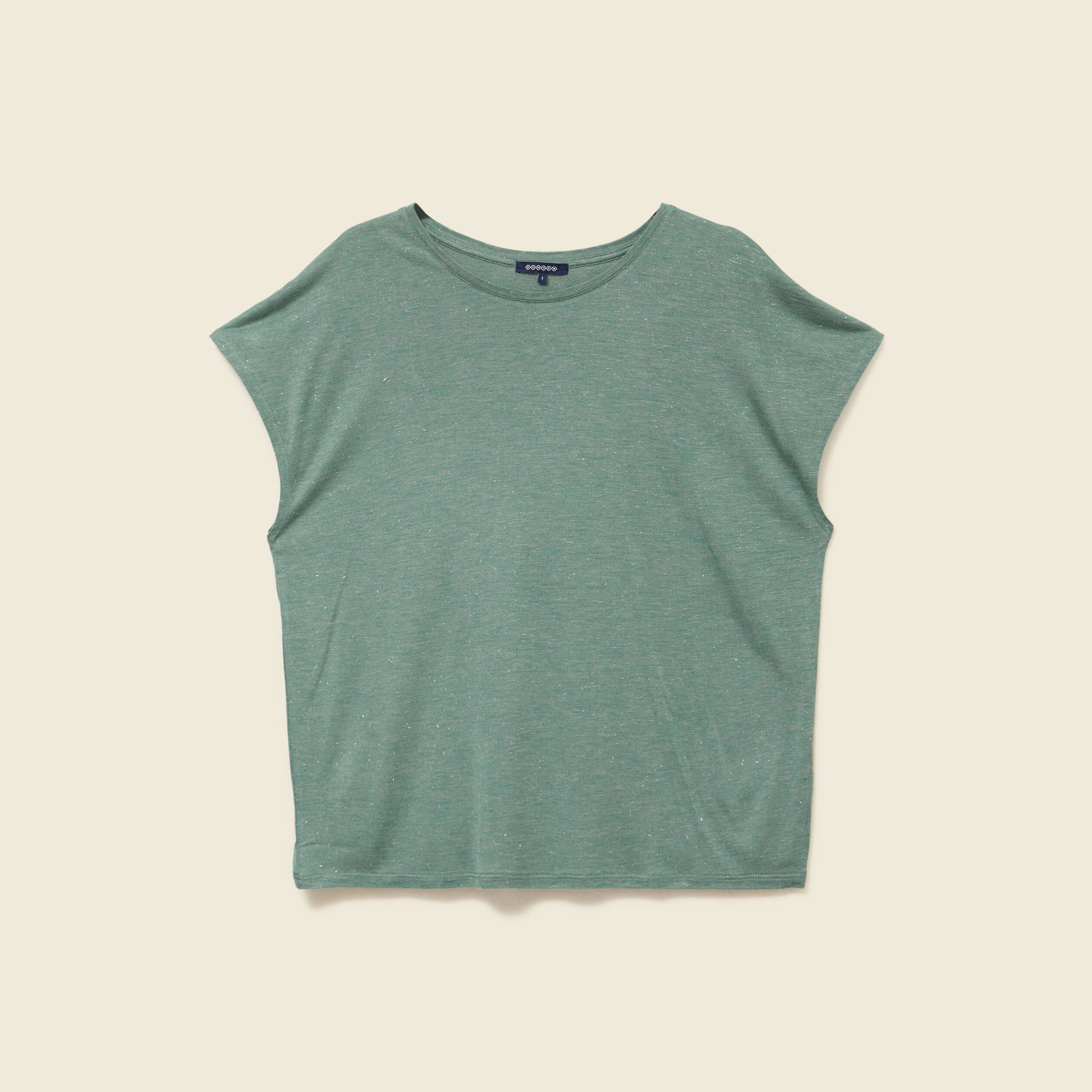 T-shirt droit court manches courtes vert fonc&eacute; femme