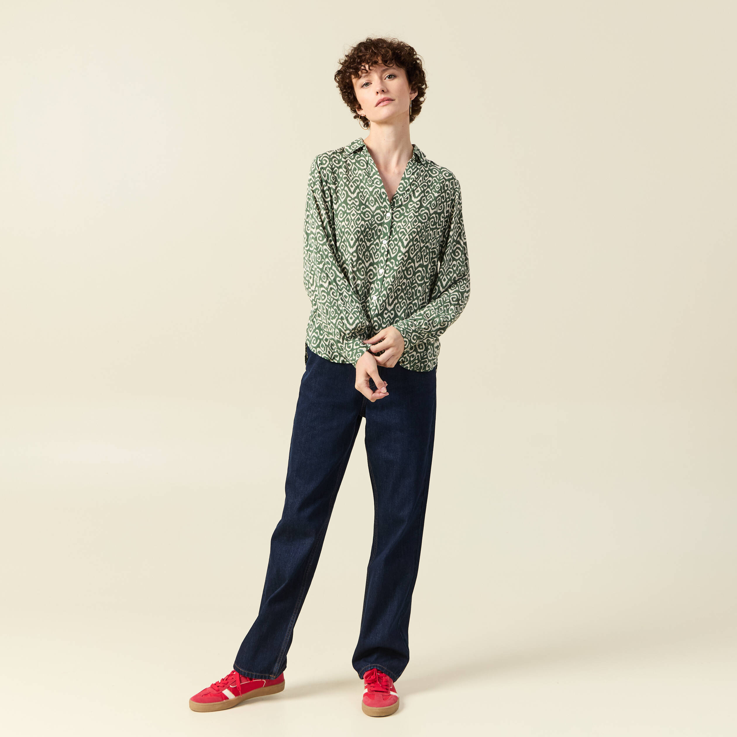Blouse manches longues vert kaki femme