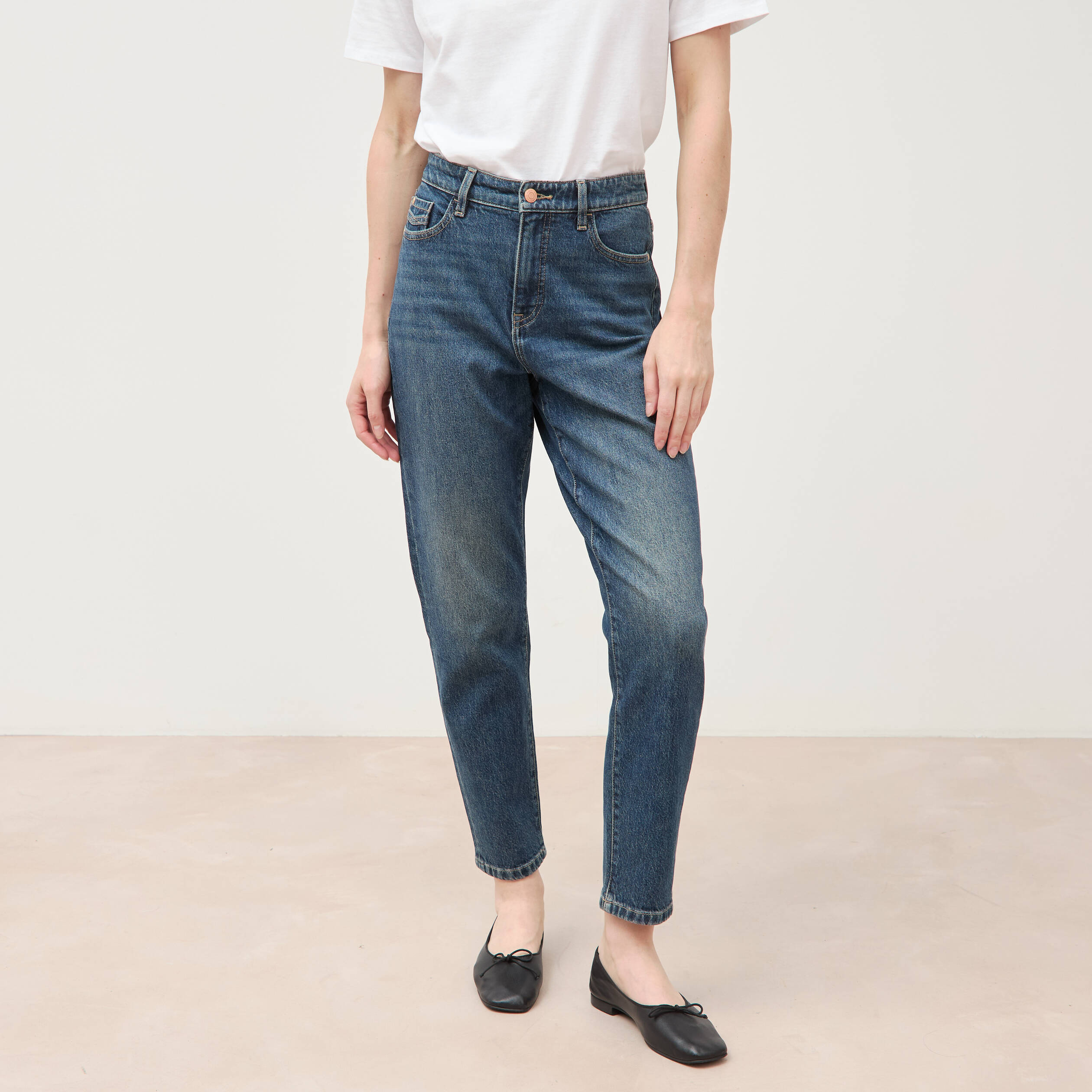 Jeans mom 7/8&egrave;me bleu femme