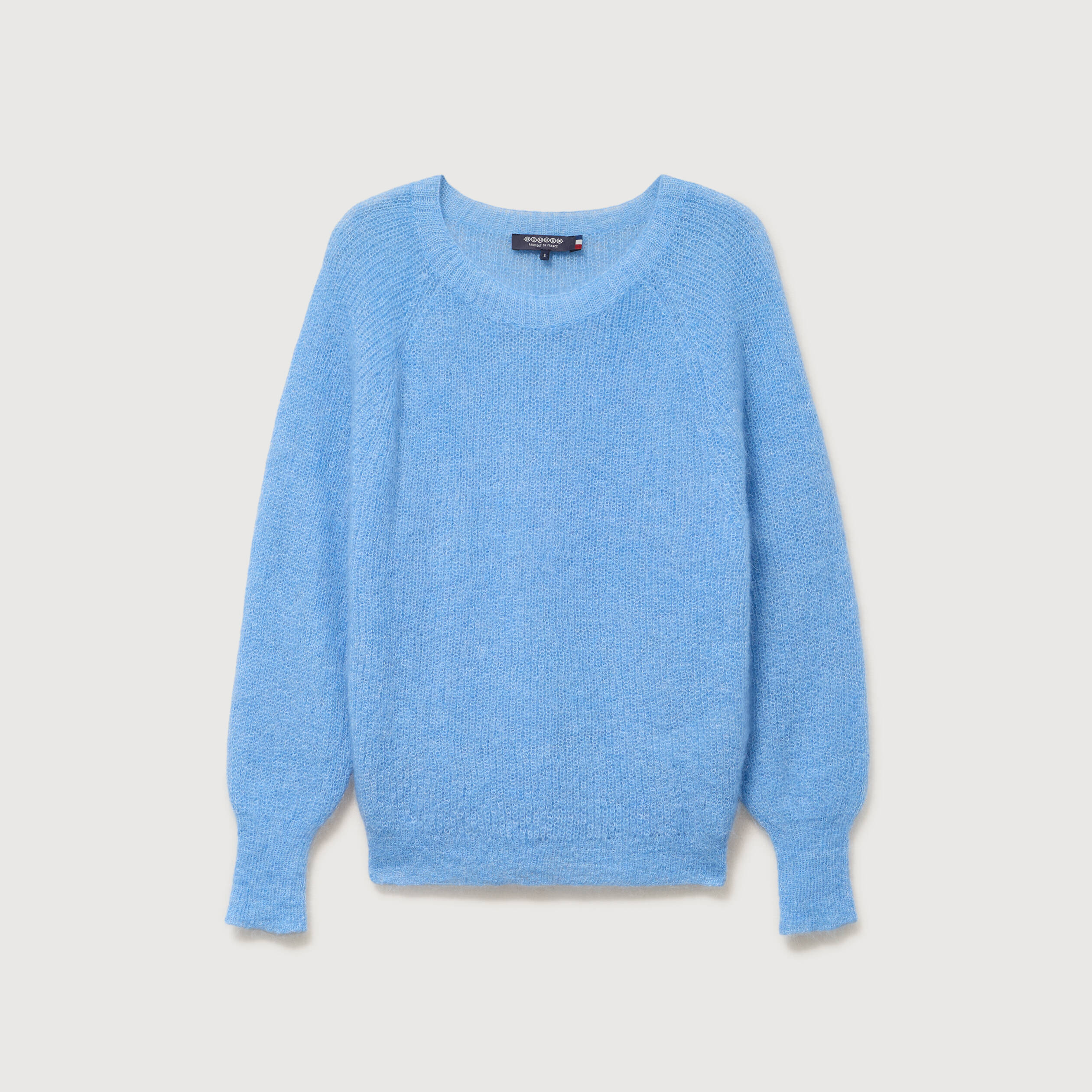 Pull manches longues col rond bleu clair femme