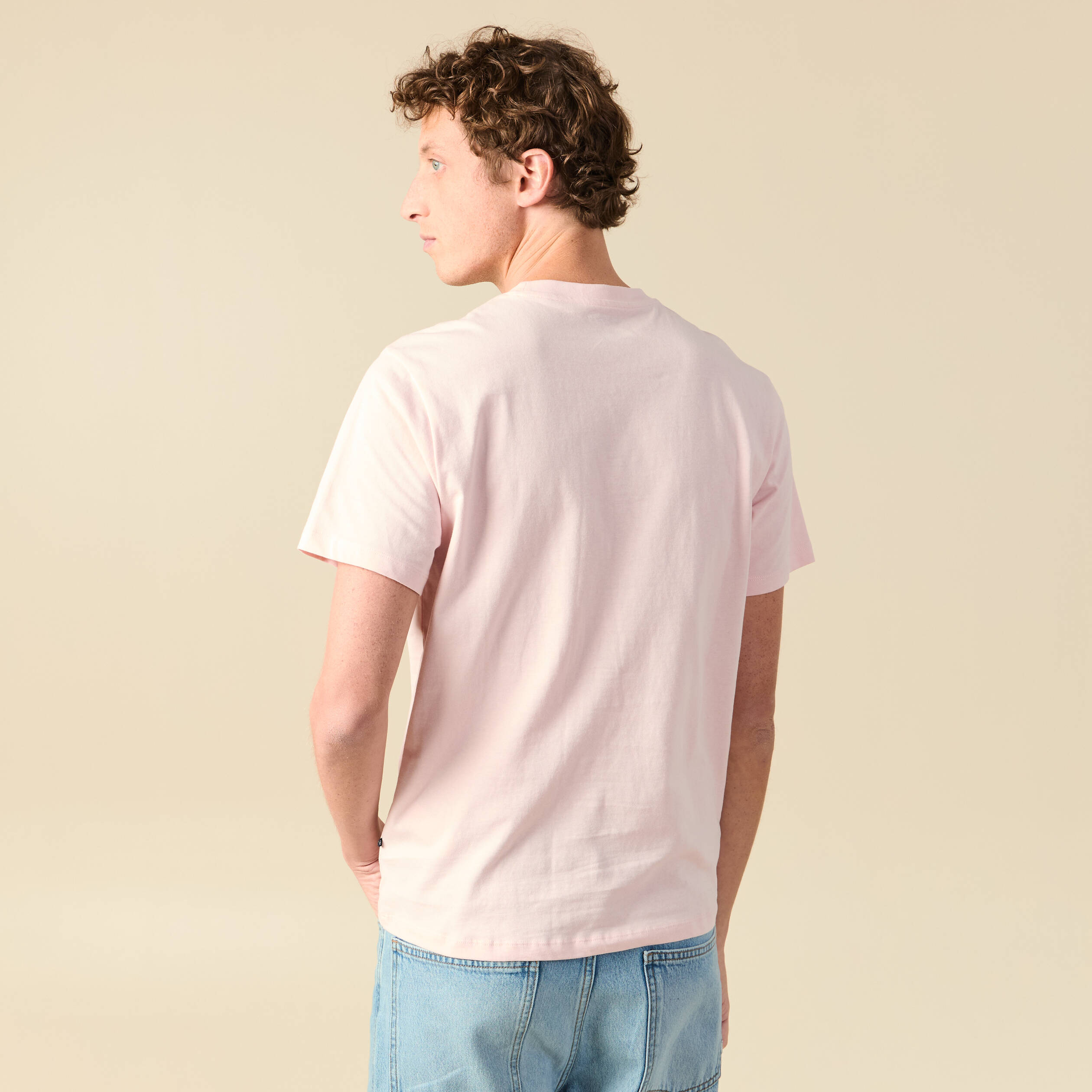 T-shirt en coton manches courtes rose poudr&eacute;e homme