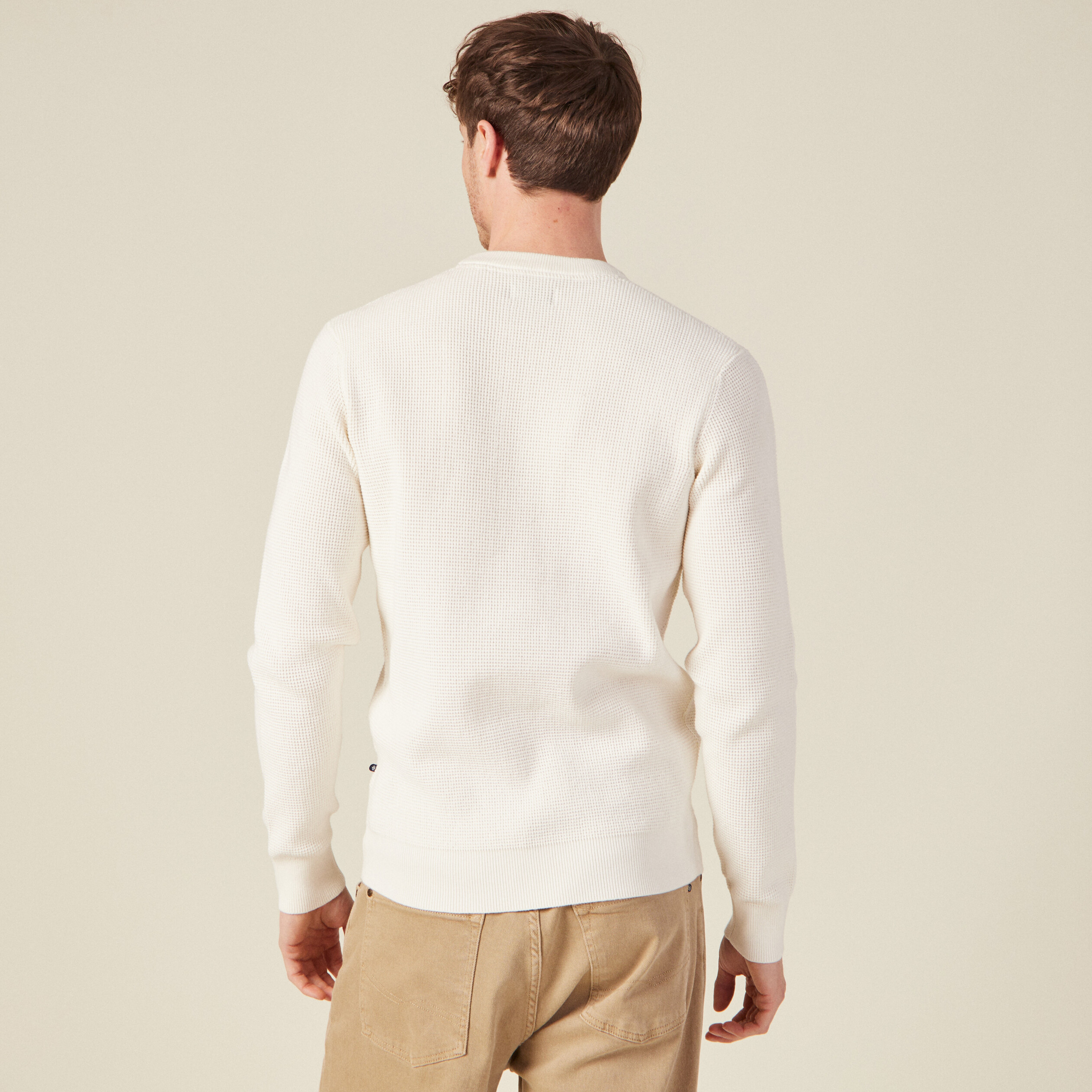 Pull manches longues col rond ecru homme