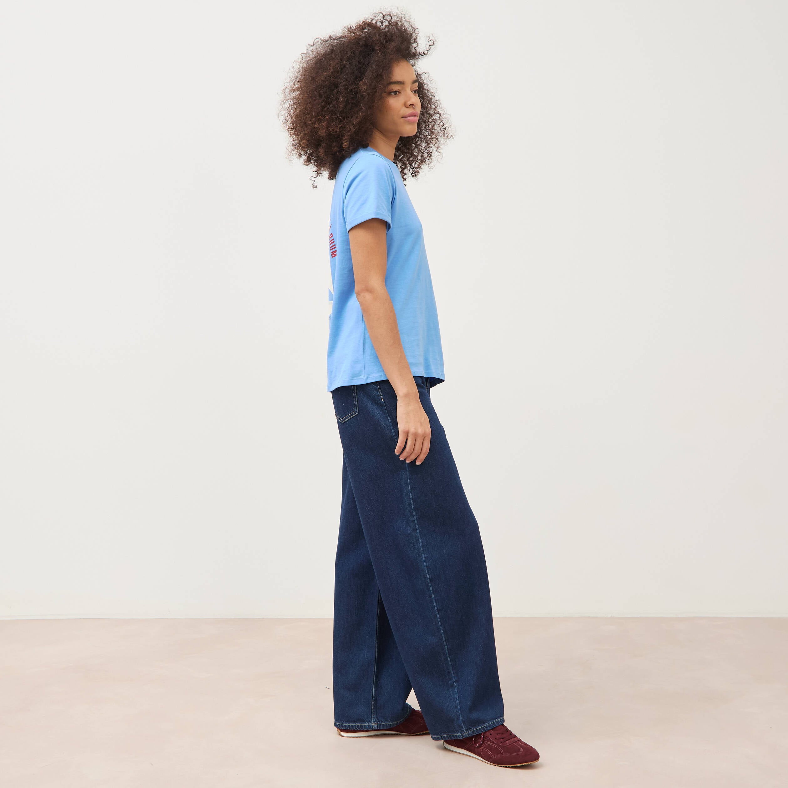 T-shirt droit col rond manches courtes bleu clair femme