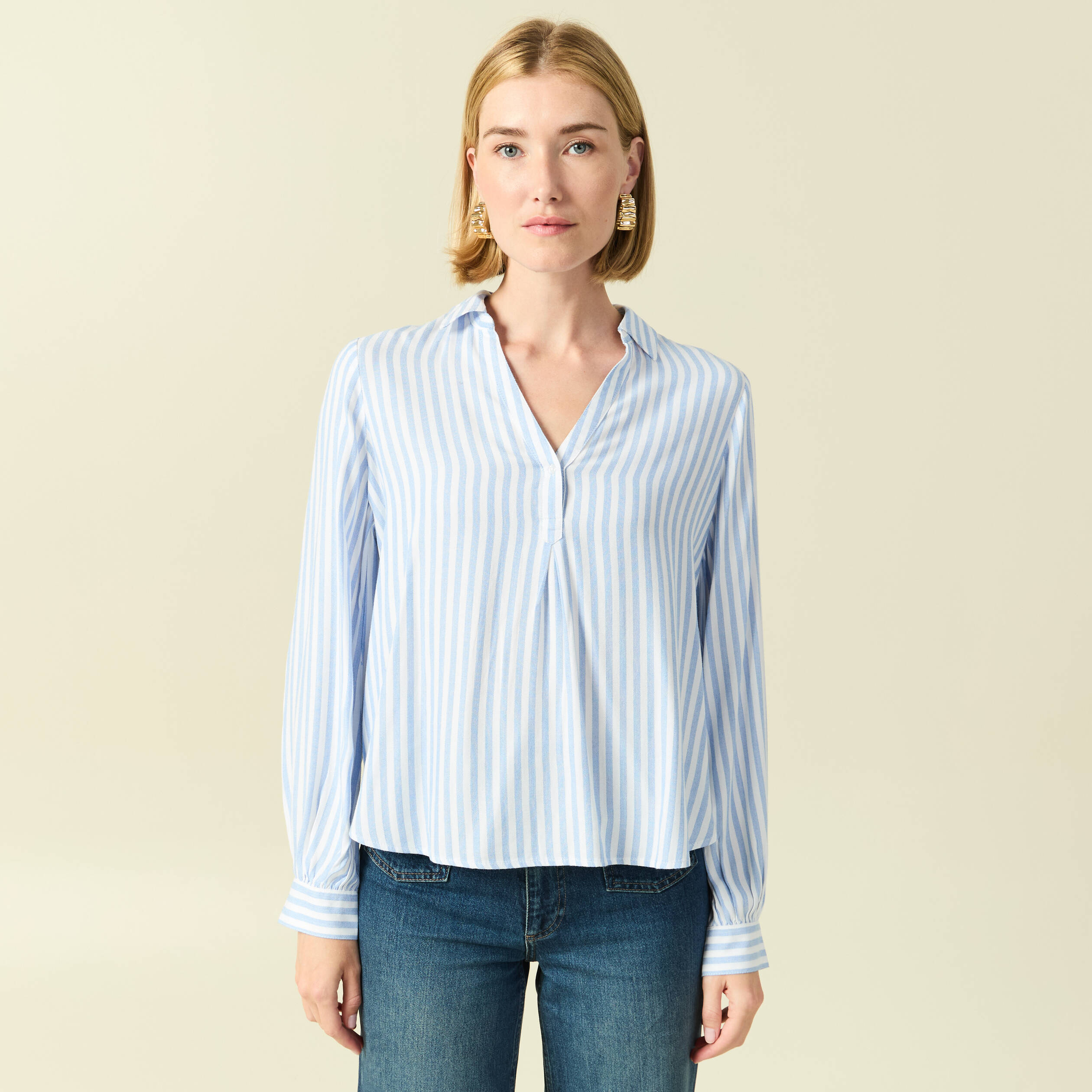Blouse manches longues bleu femme