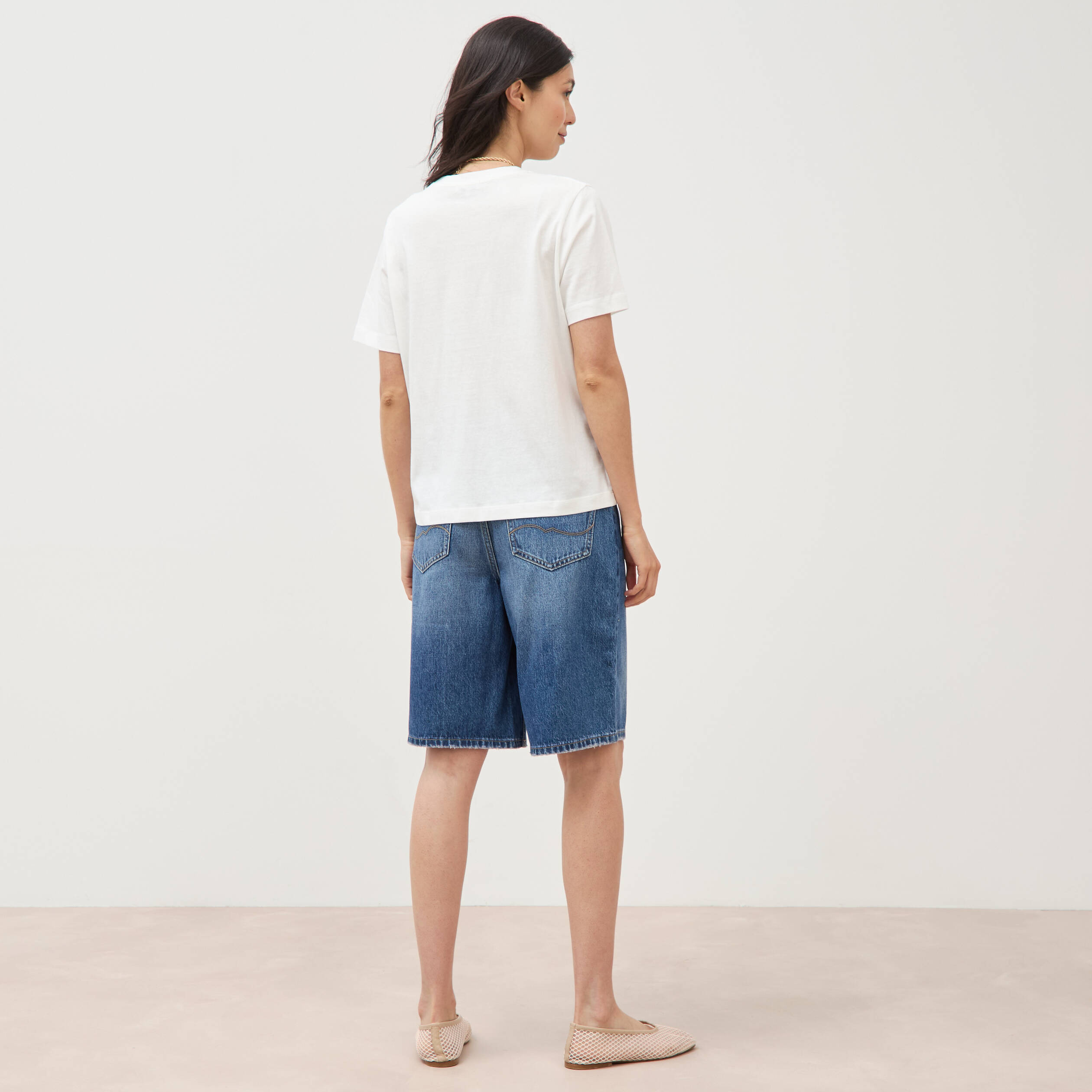 T-shirt droit en coton manches courtes ecru femme