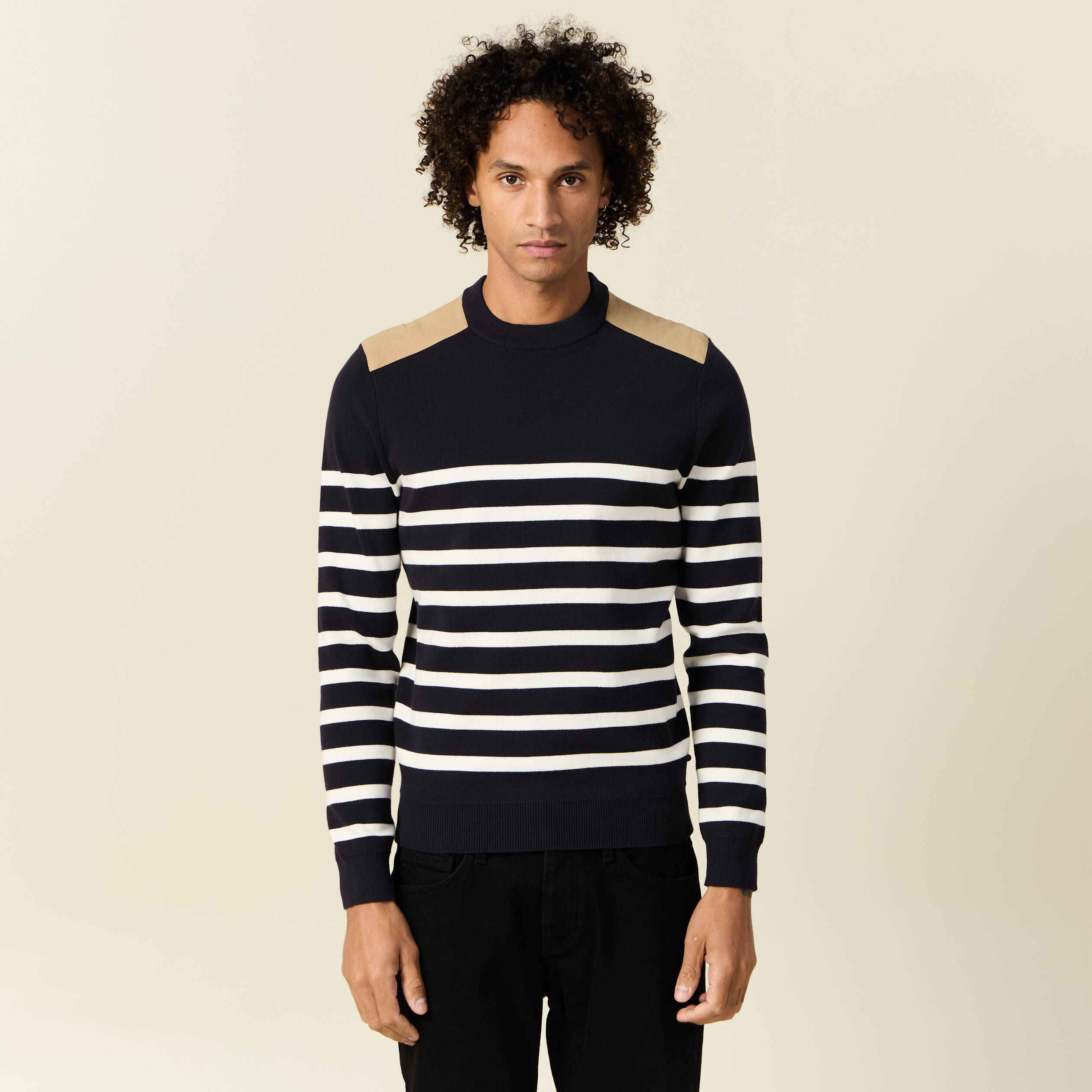 Pull manches longues bleu fonc&eacute; homme