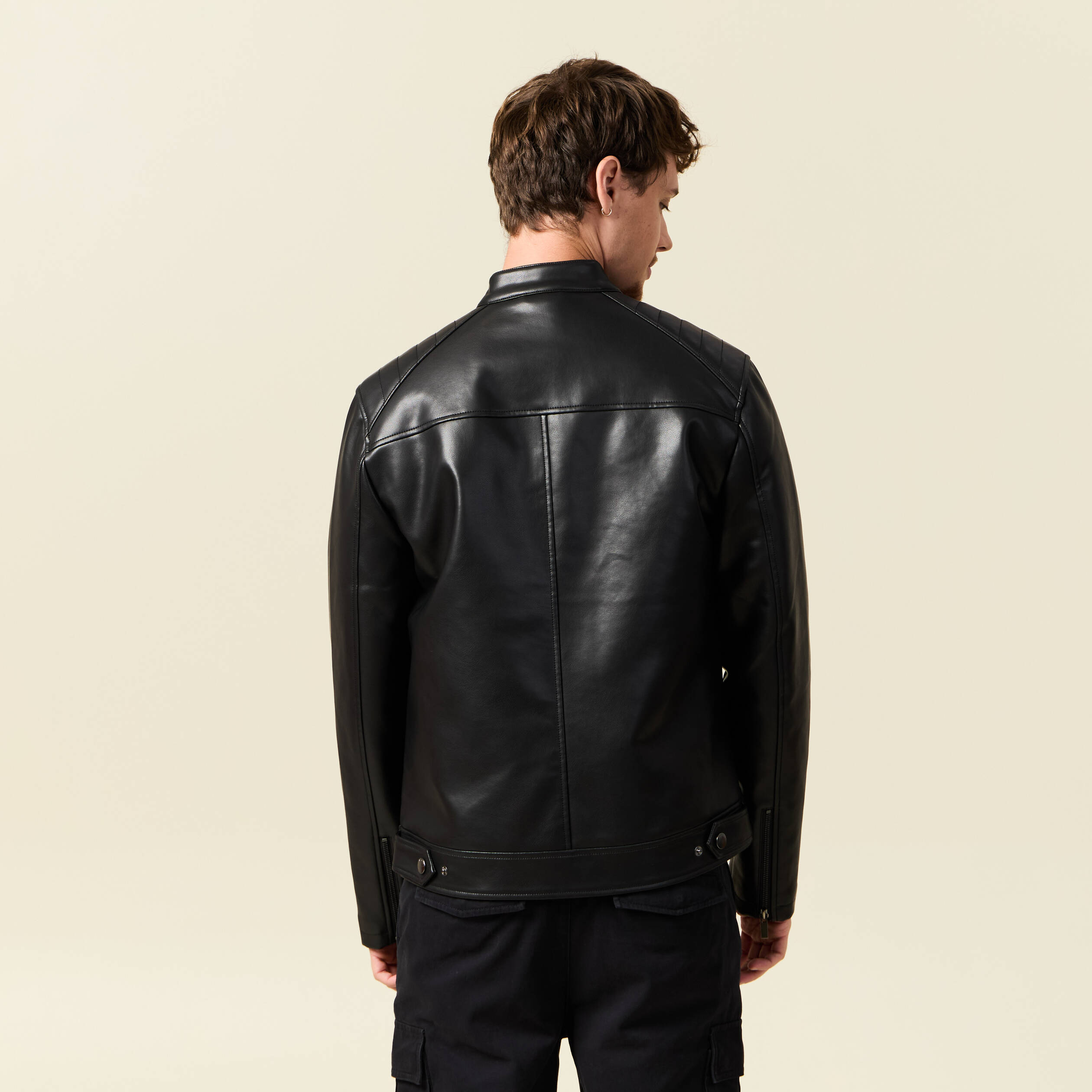 Veste manches longues col biker noir homme