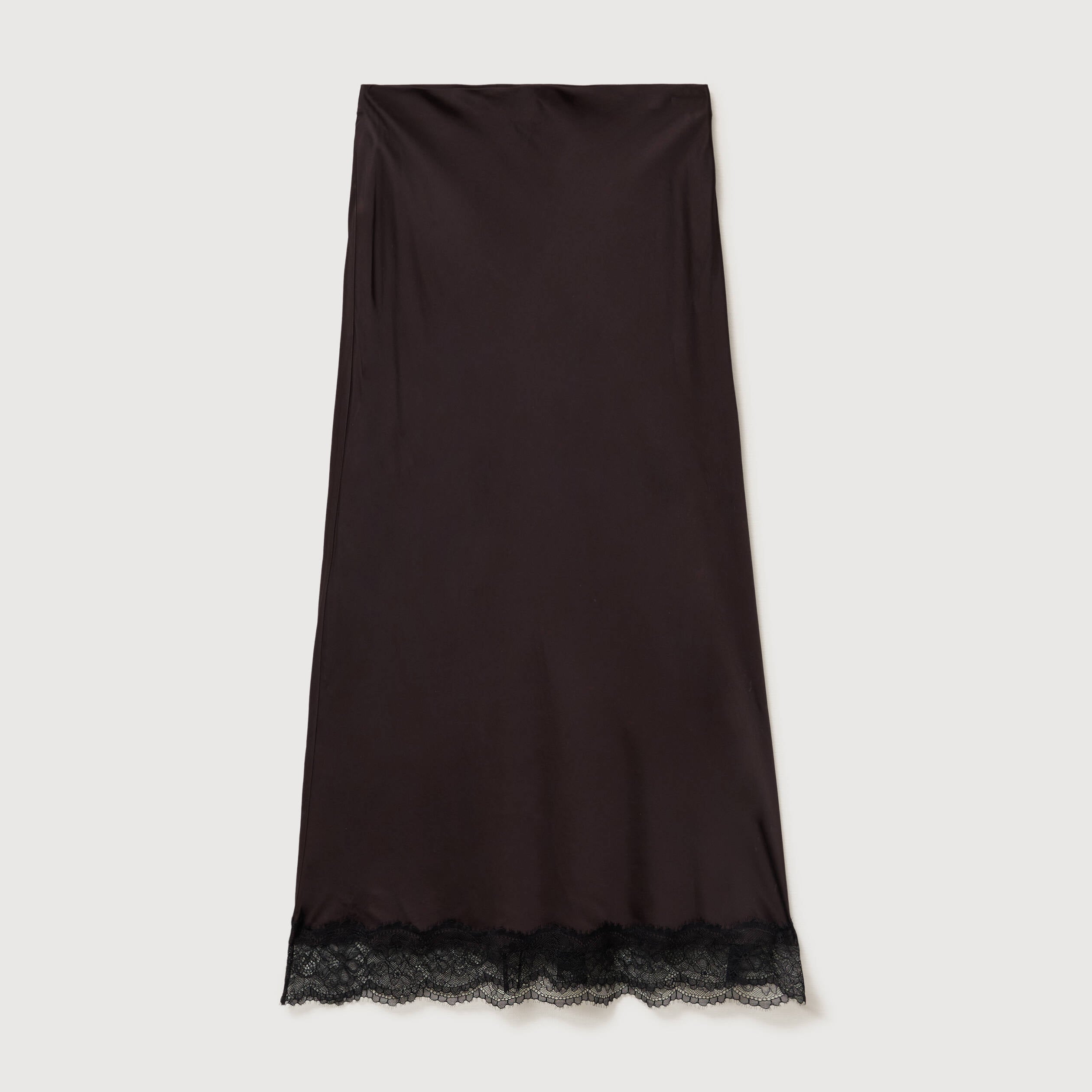 Jupe droite longue satin&eacute;e marron fonc&eacute; femme