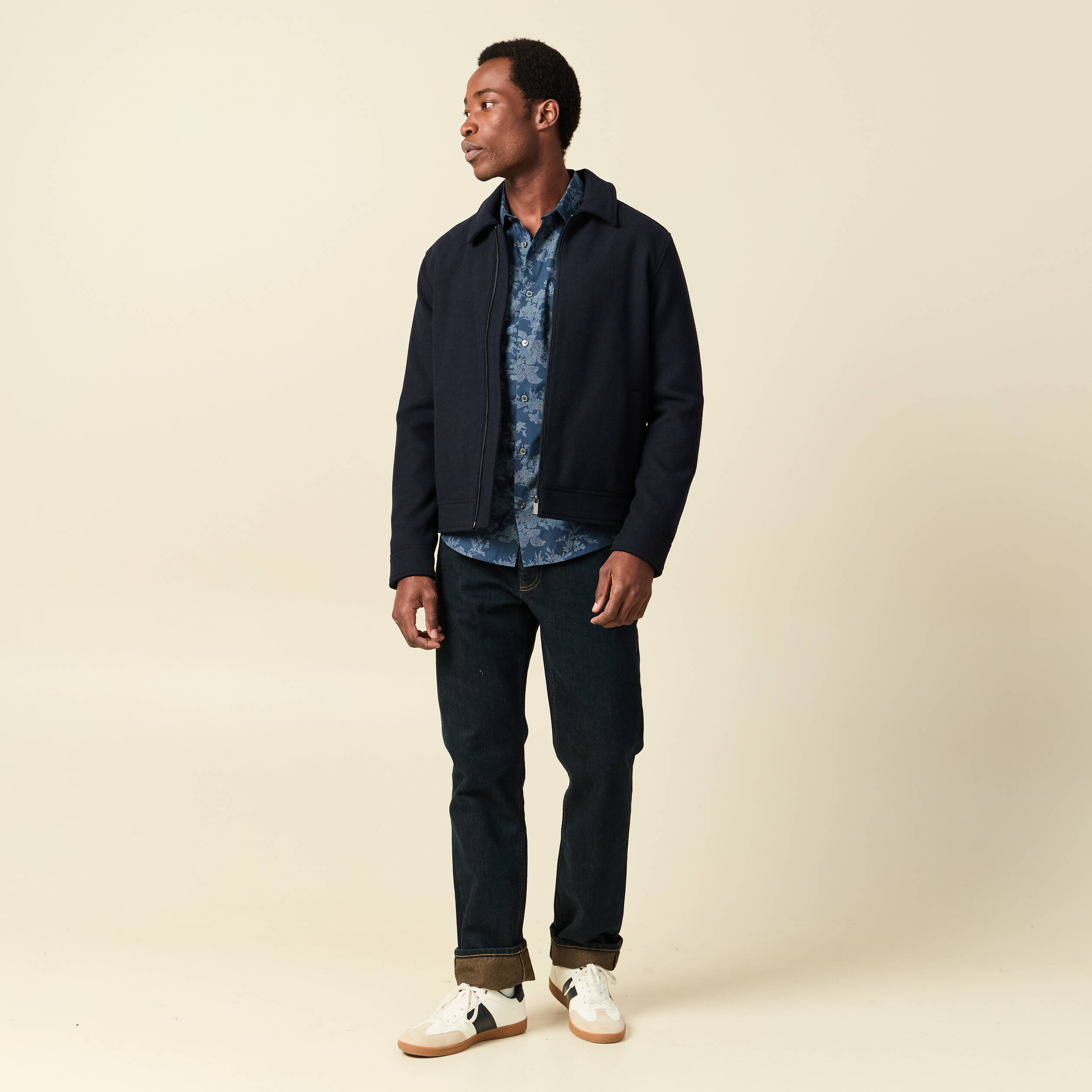 Chemise en coton manches longues bleu marine homme