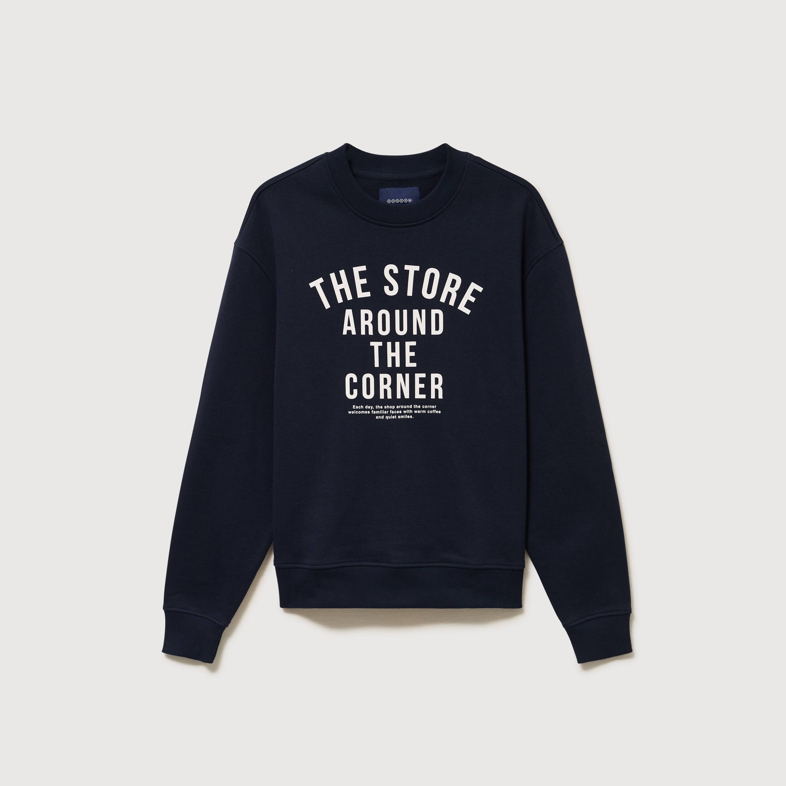Sweat droit col rond en coton bleu marine homme