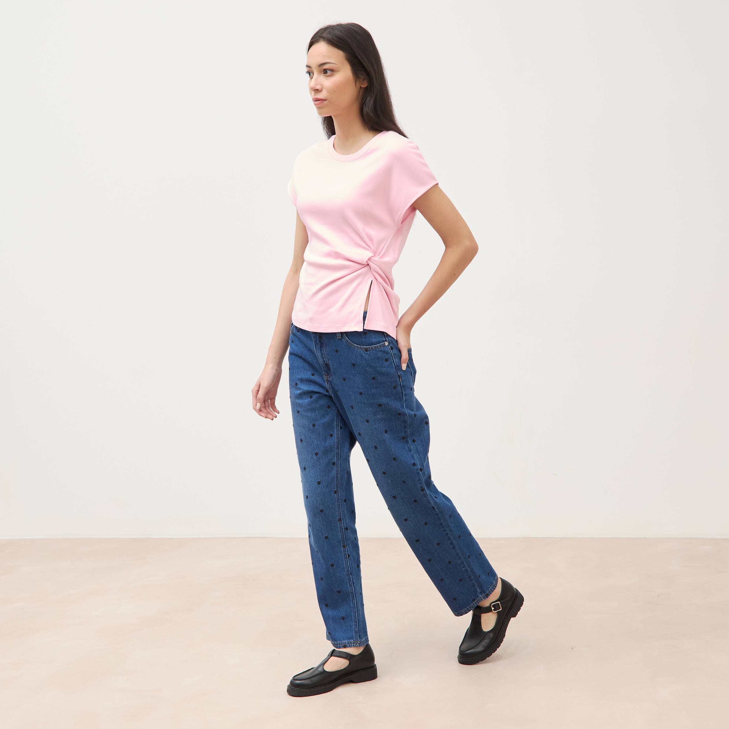 T-shirt en coton rose clair femme