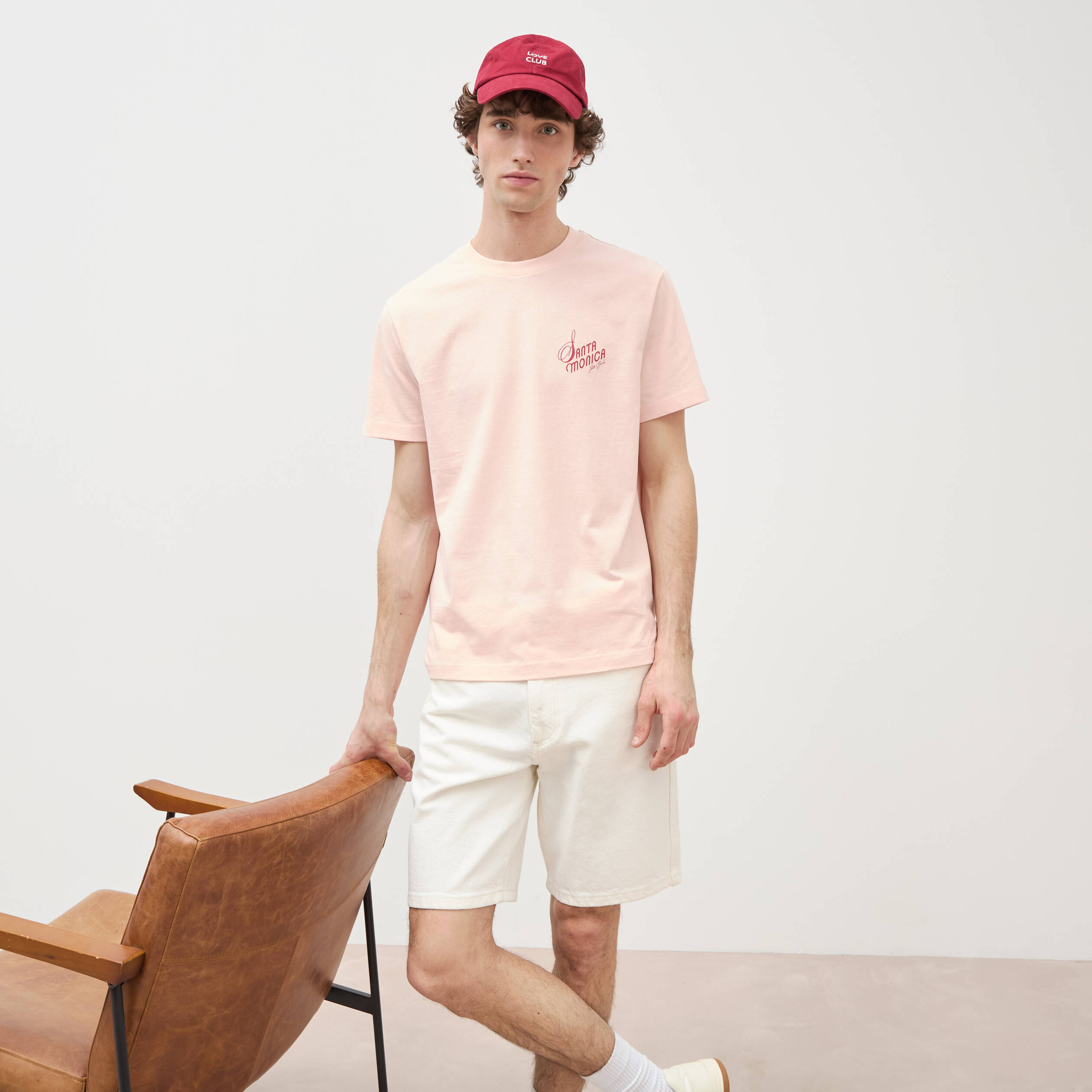 T-shirt en coton rose poudr&eacute;e homme
