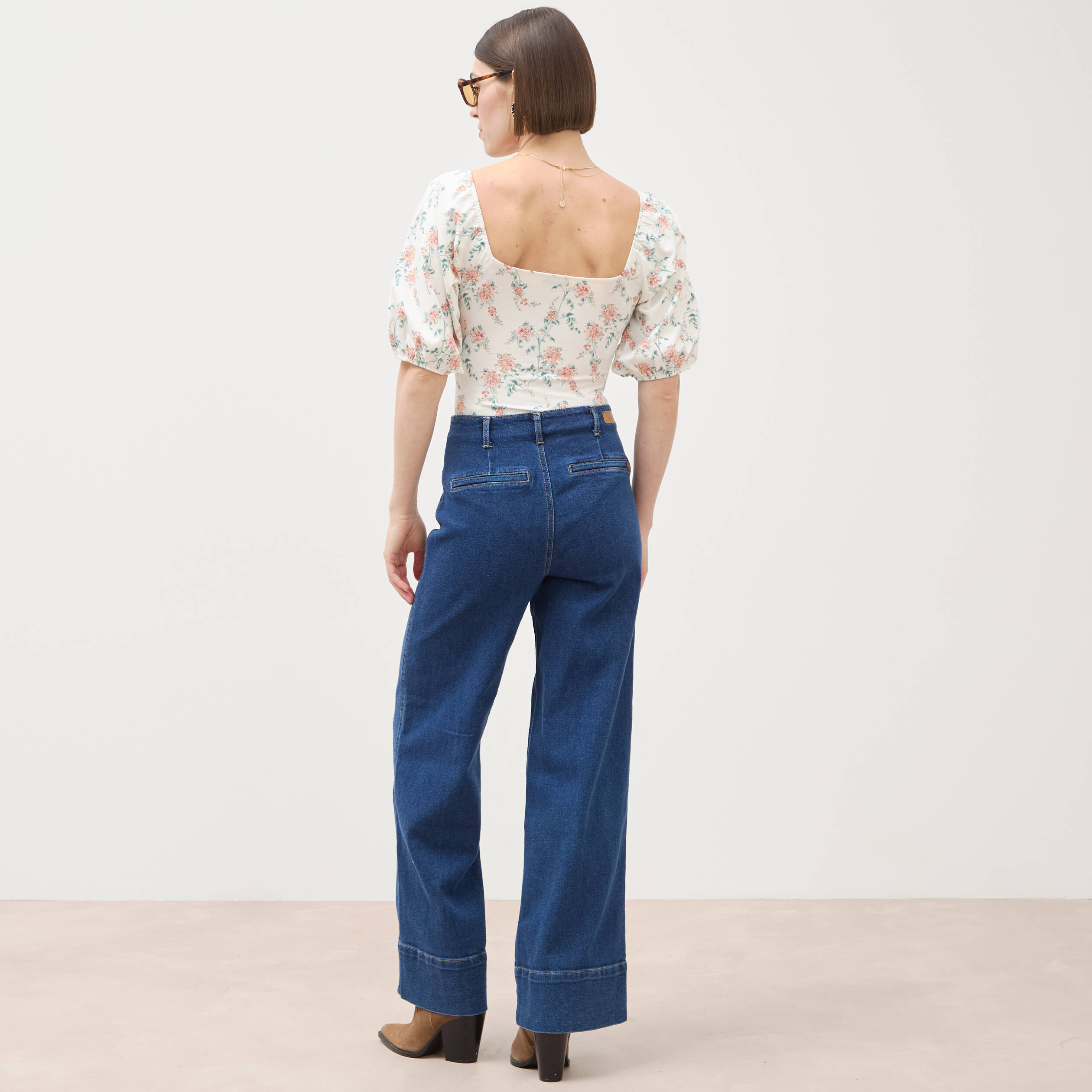Body col bateau manches bouffantes blanc femme