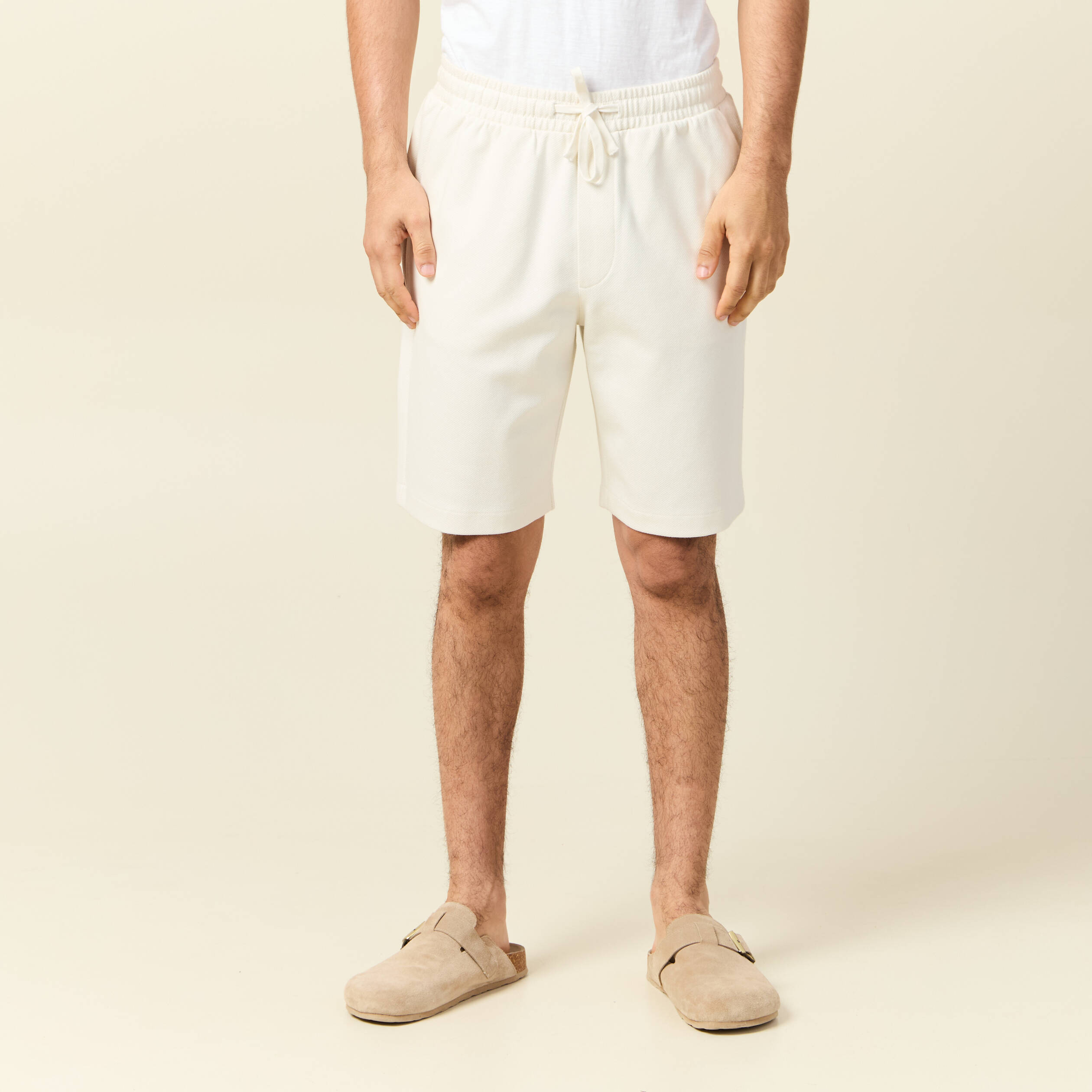 bermuda droit elastique ecru homme Bermuda droit élastiqué ecru homme