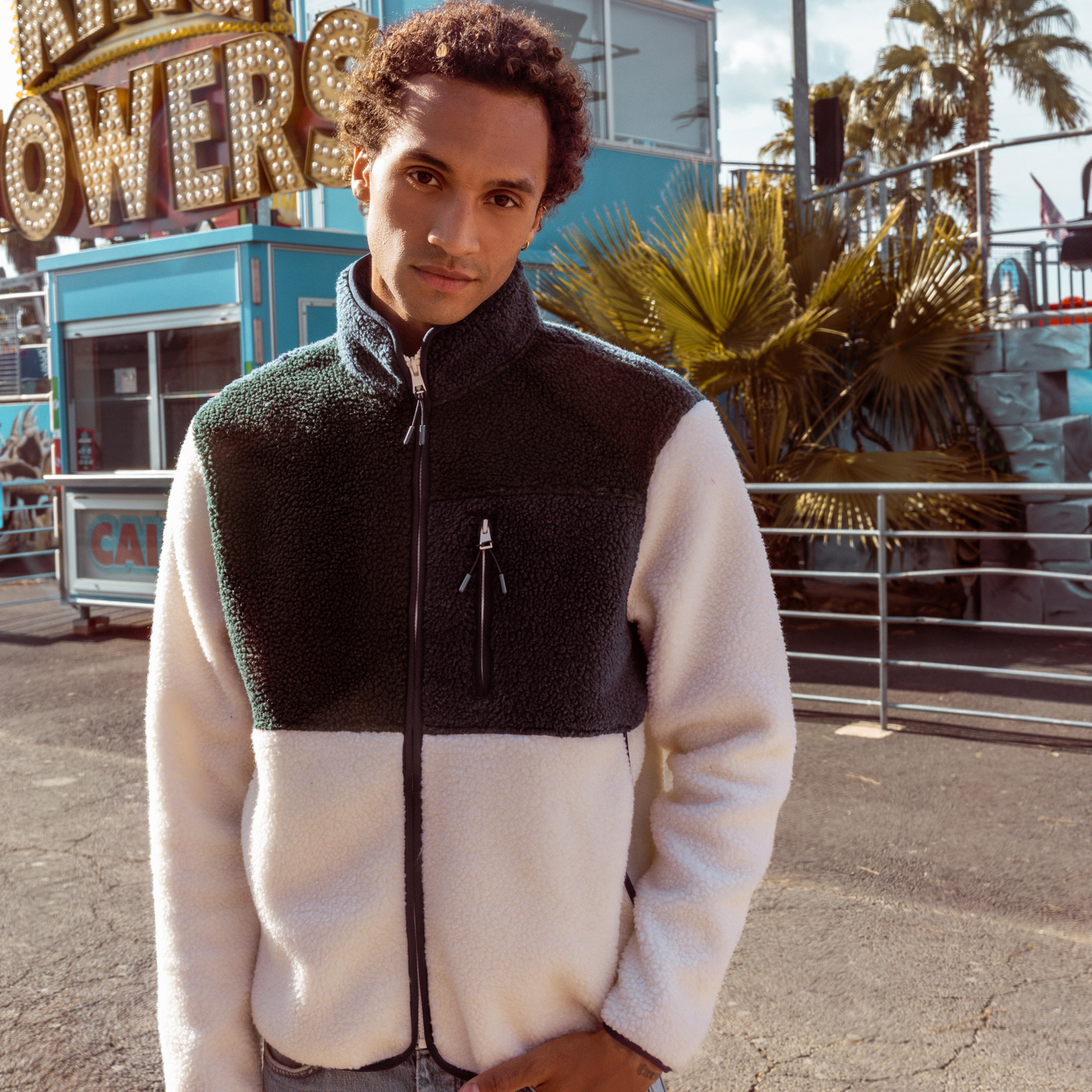 Sweat manches longues zippé vert foncé homme