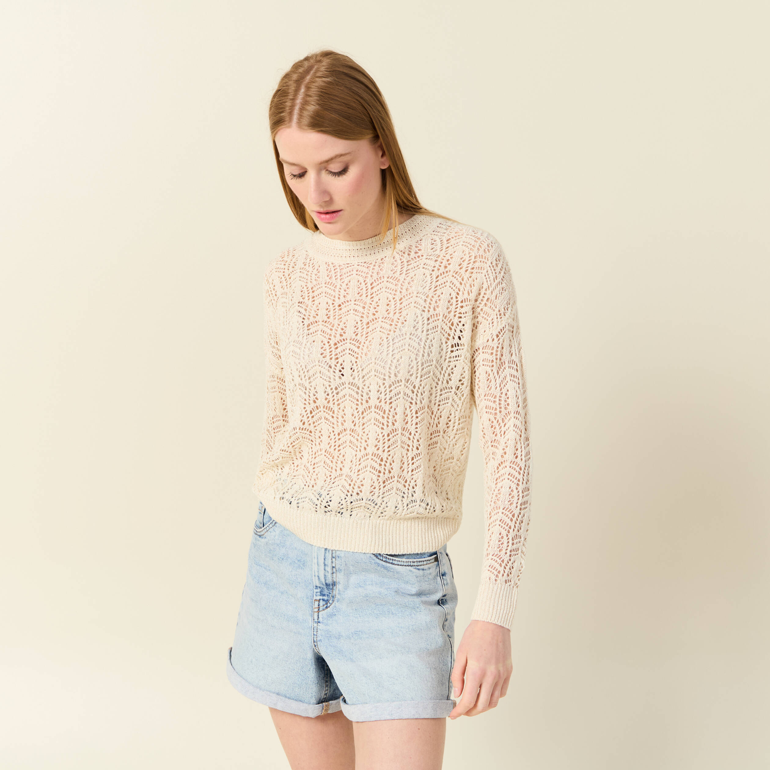pull ajoure eco responsable creme femme Pull ajouré éco-responsable creme femme
