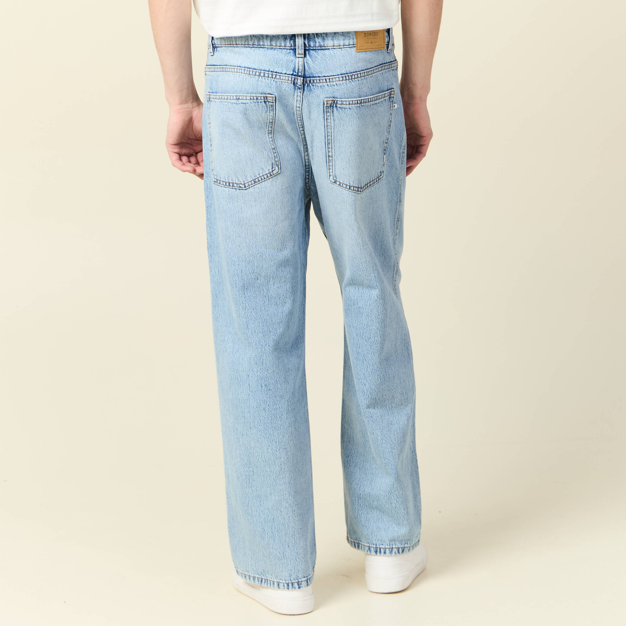 Jeans large 5 poches longueur 32 denim snow bleach homme