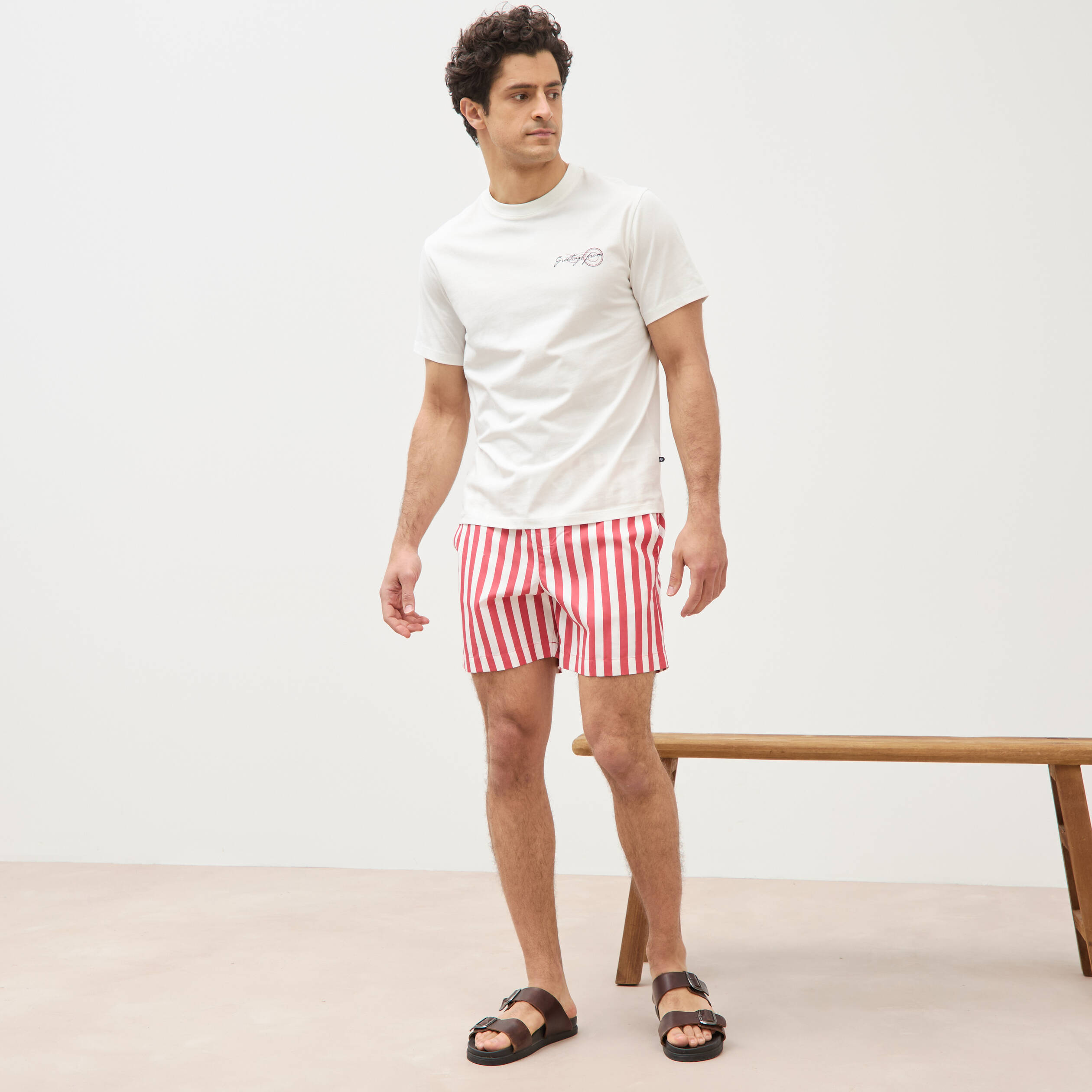 Short de bain rouge corail homme