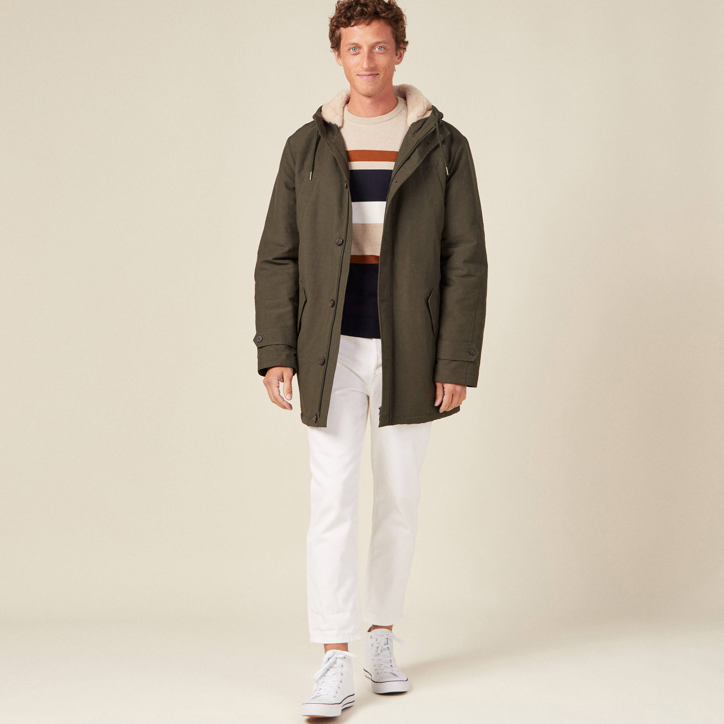 parka droite a capuche vert kaki homme Parka droite à capuche vert kaki homme