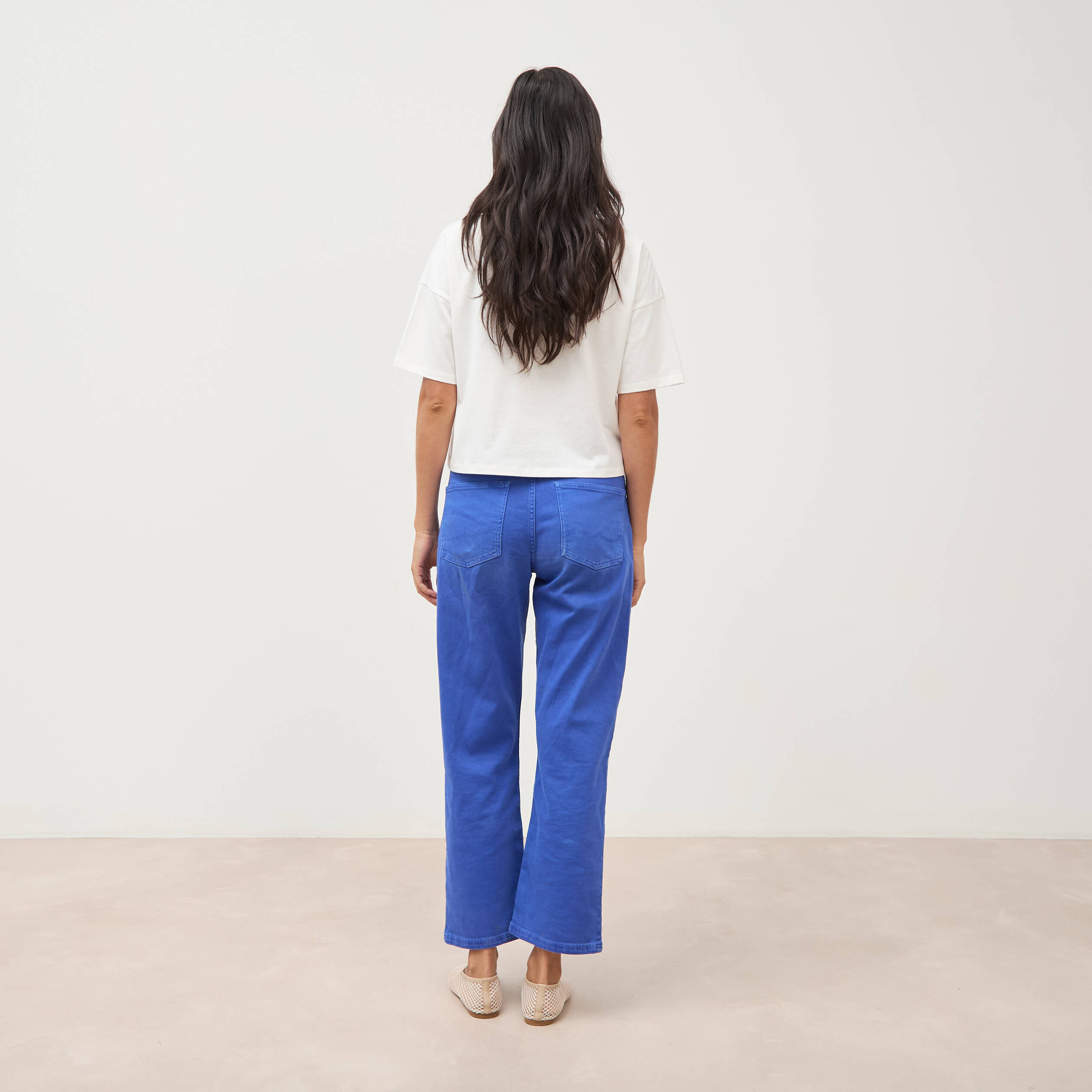 Pantalon straight taille haute bleu electrique femme