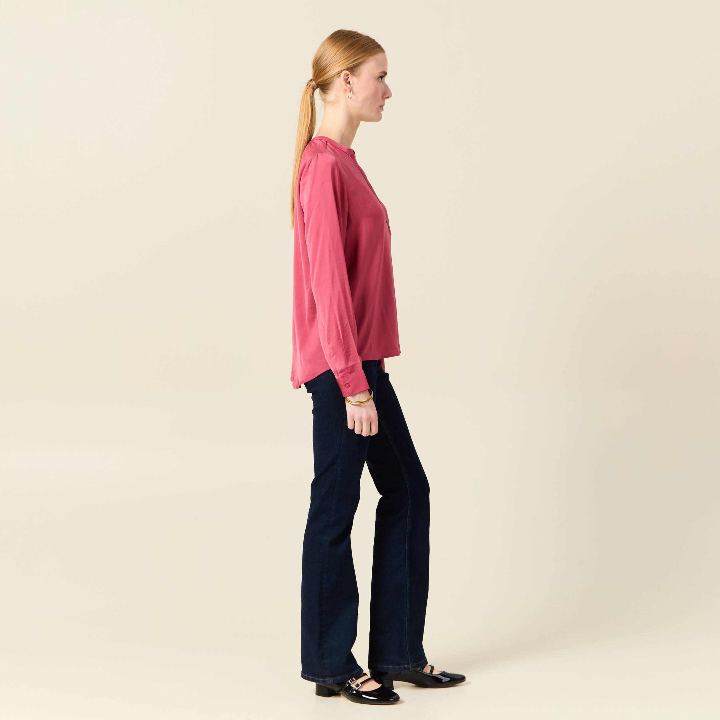 blouse manches longues satin vieux rose femme Blouse manches longues satin vieux rose femme
