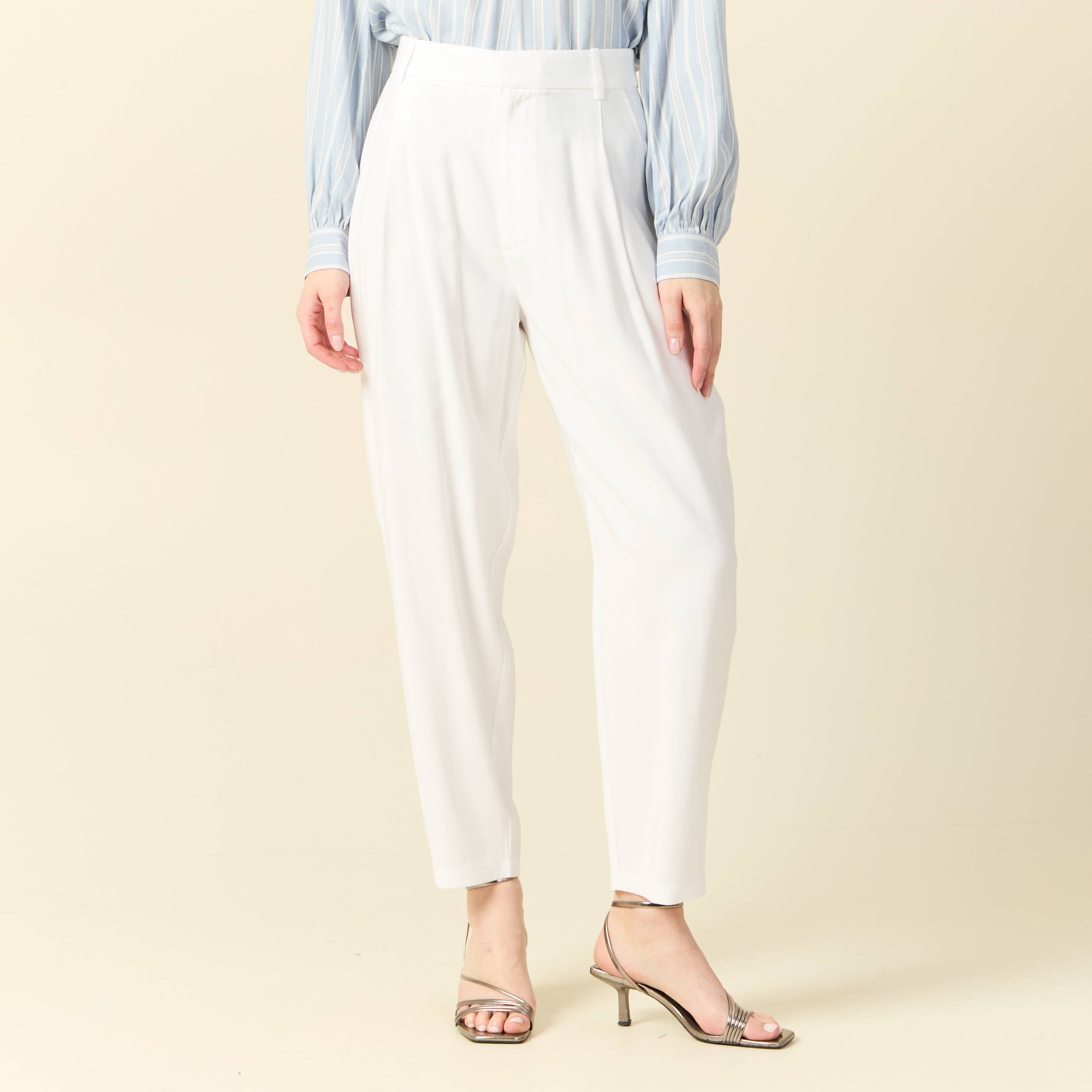 Pantalon slouchy taille haute blanc femme