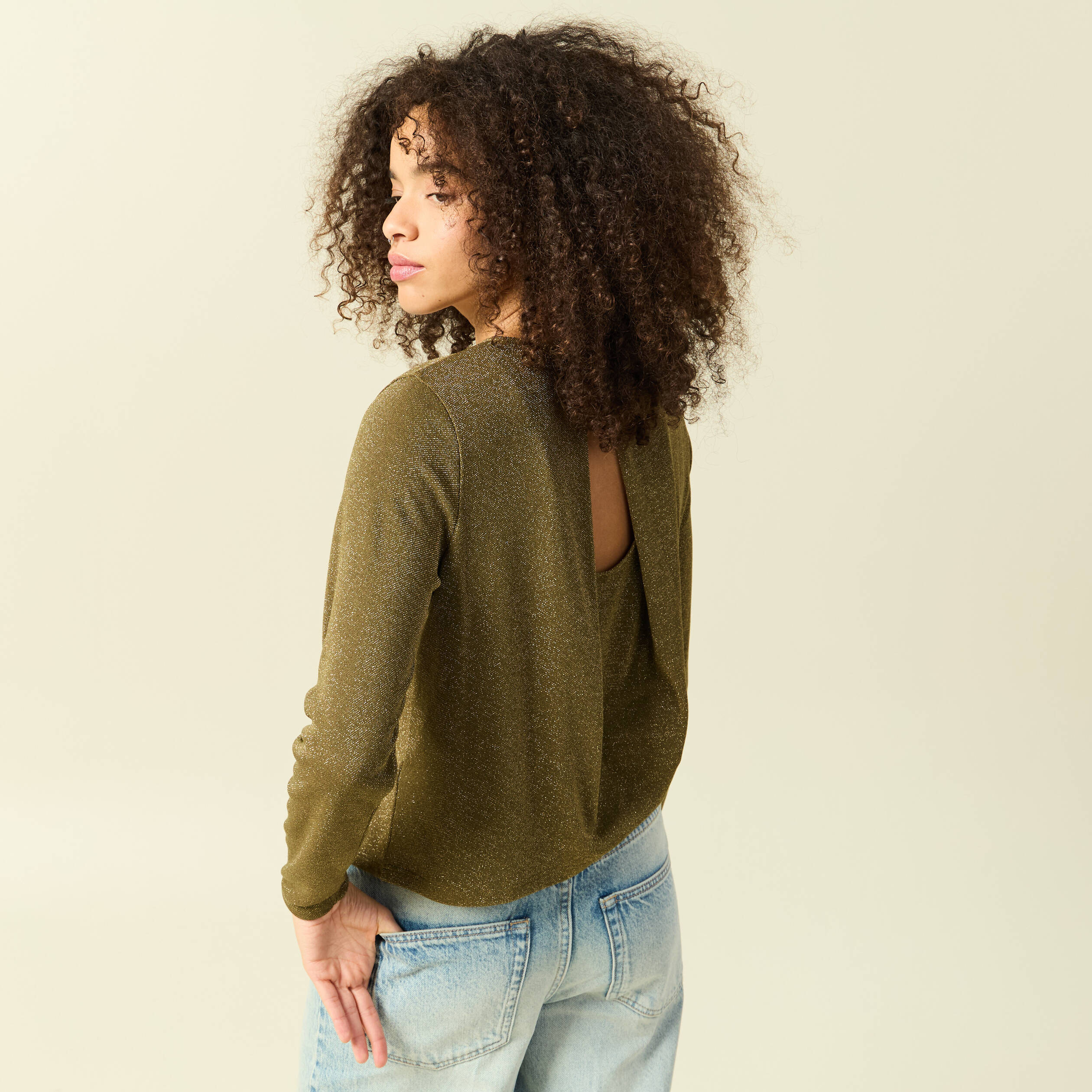 T-shirt manches longues vert kaki femme