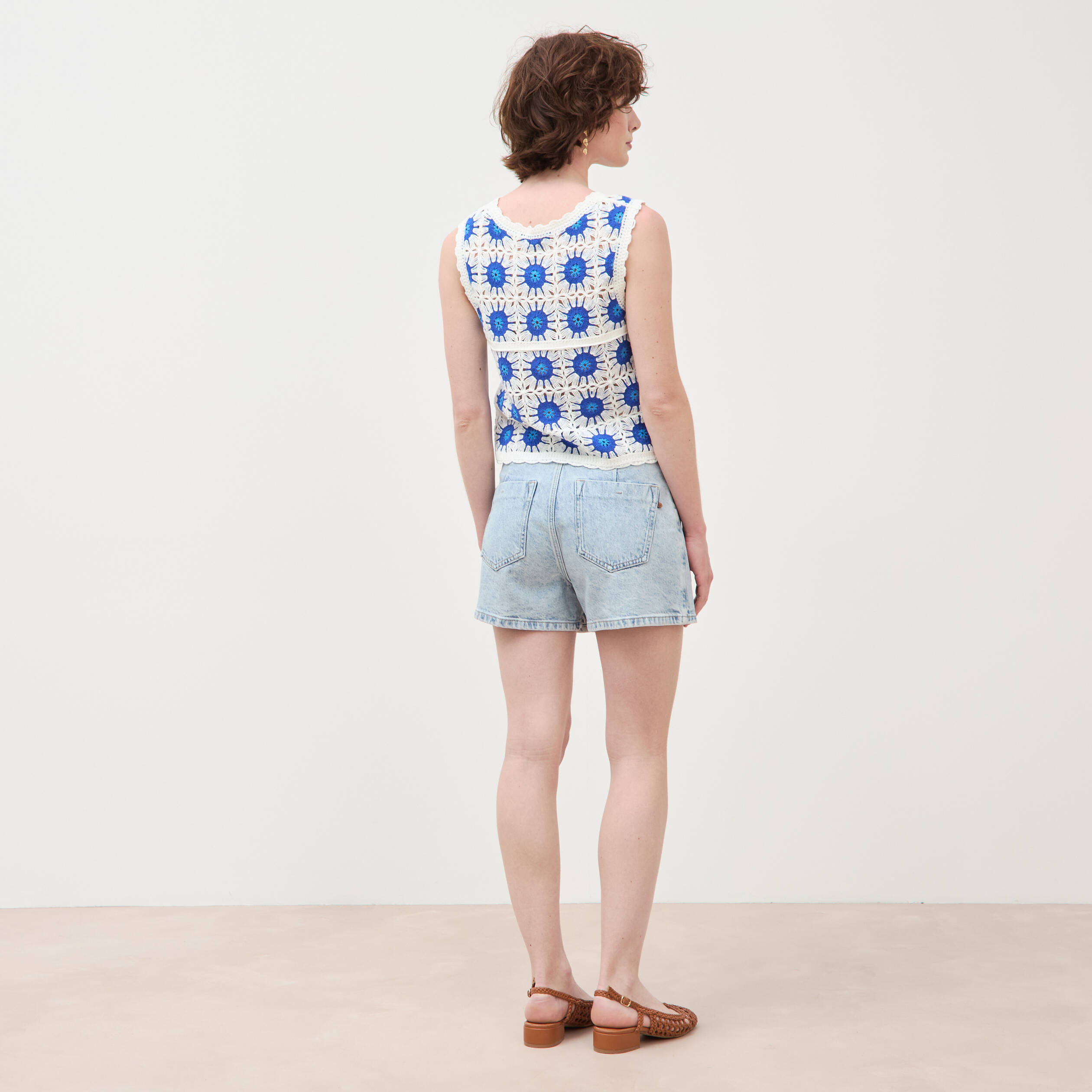 Jupe-short taille haute en jeans denim snow bleu femme
