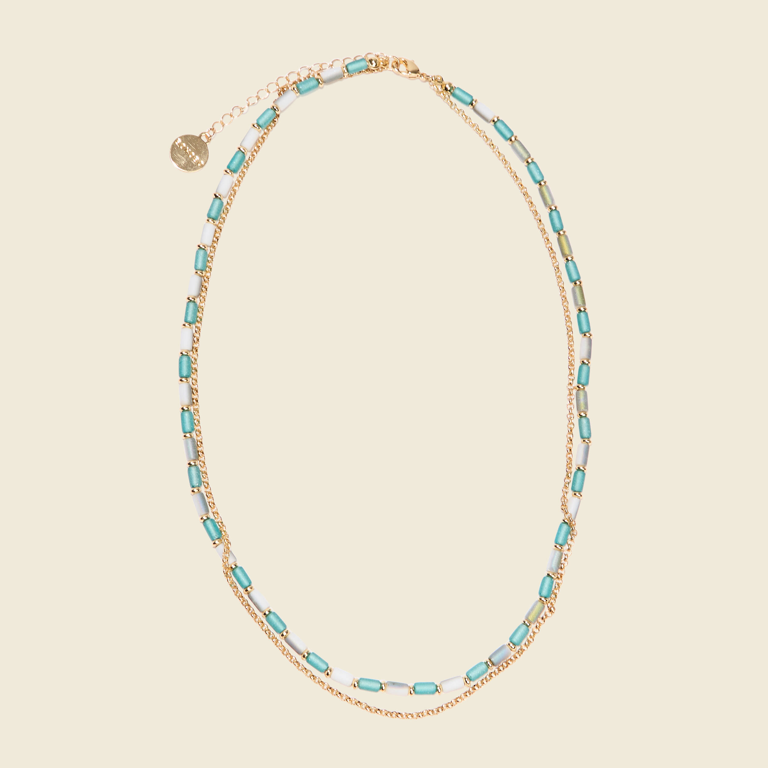collier 2 rangs avec perles vert pastel femme Collier 2 rangs avec perles vert pastel femme