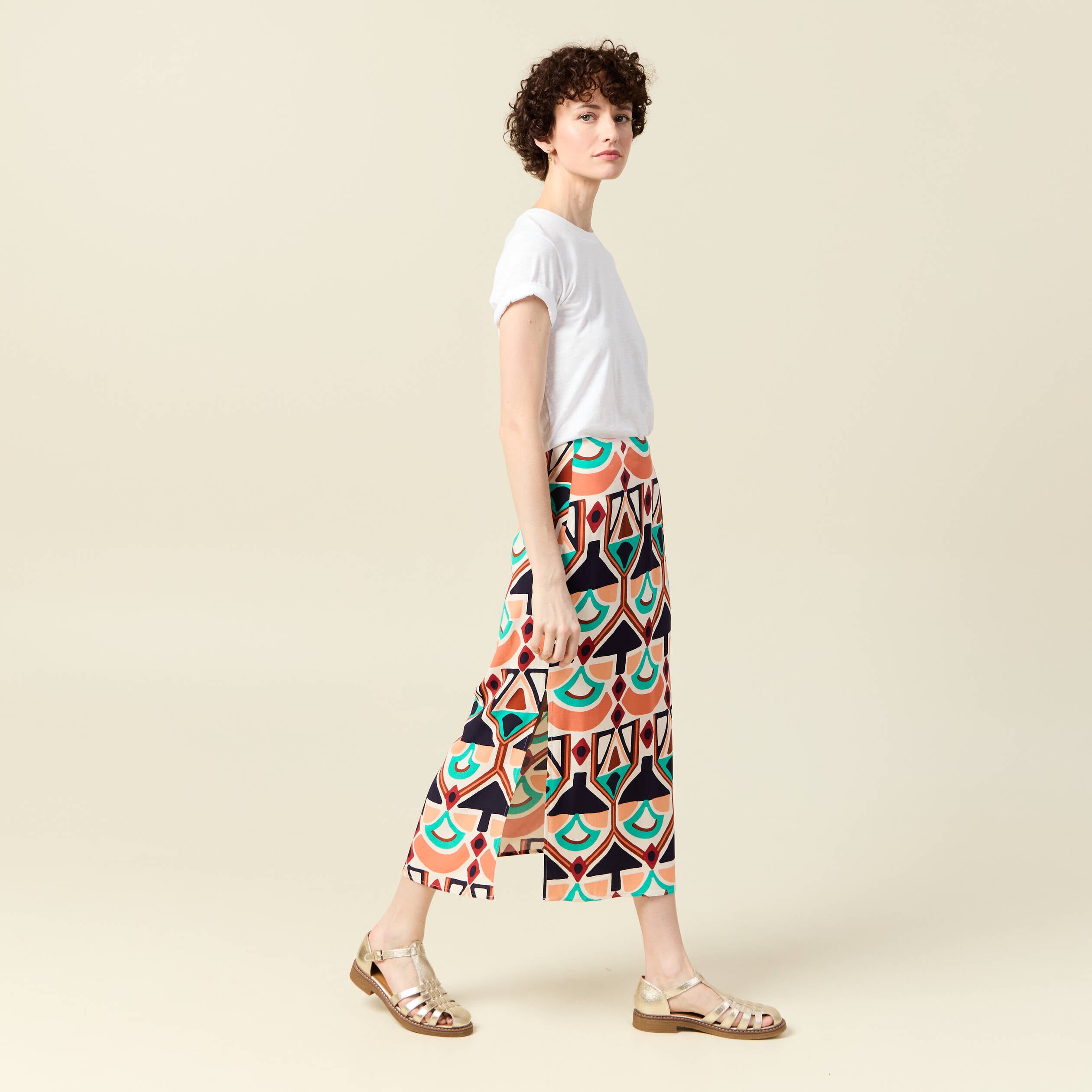 Jupe longue droite fendue orange femme
