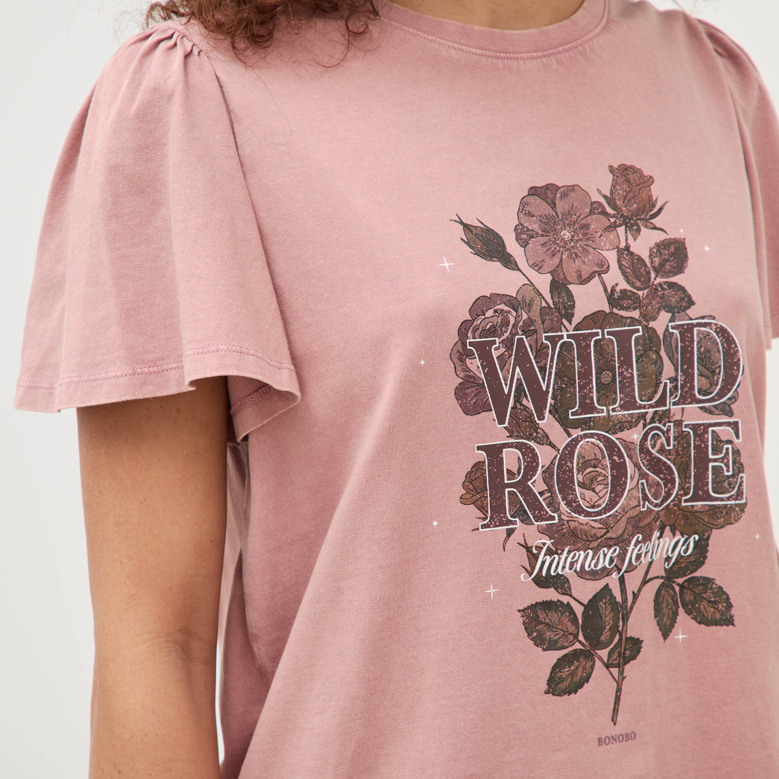 T-shirt col rond manches courtes vieux rose femme