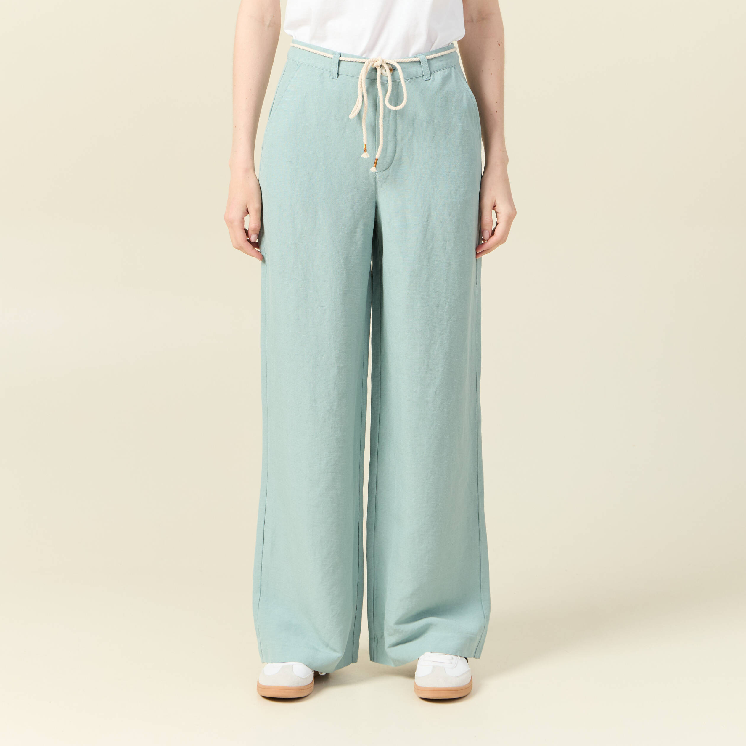 Pantalon loose taille haute vert pastel femme