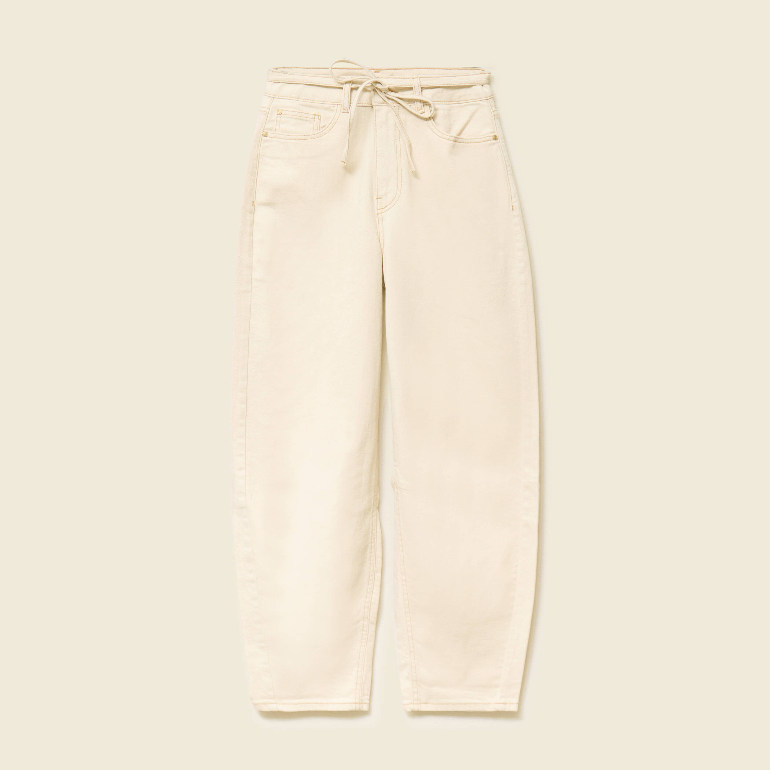 Jeans barrel 7/8&egrave;me avec ceinture denim blanc femme