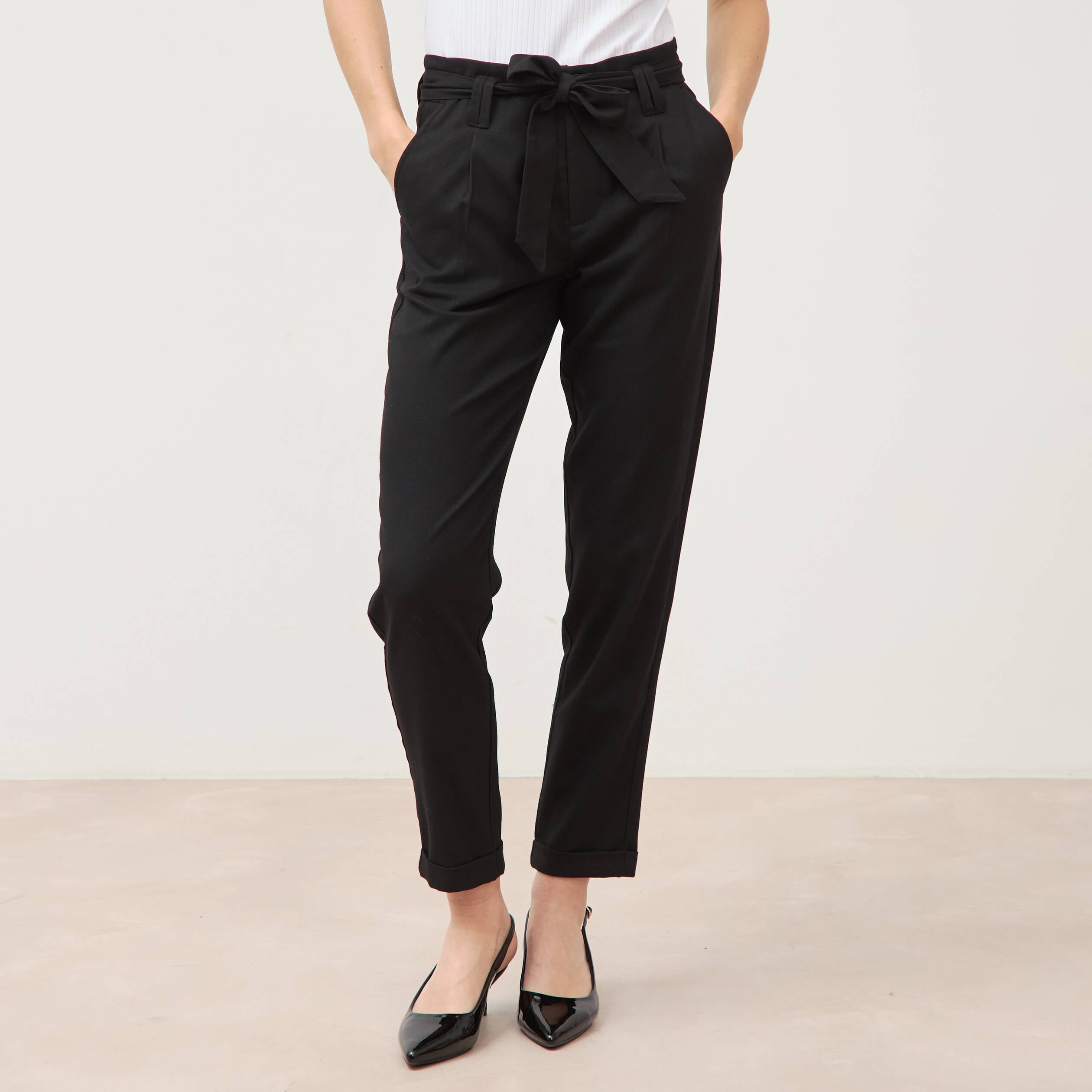 Pantalon paperbag noir femme