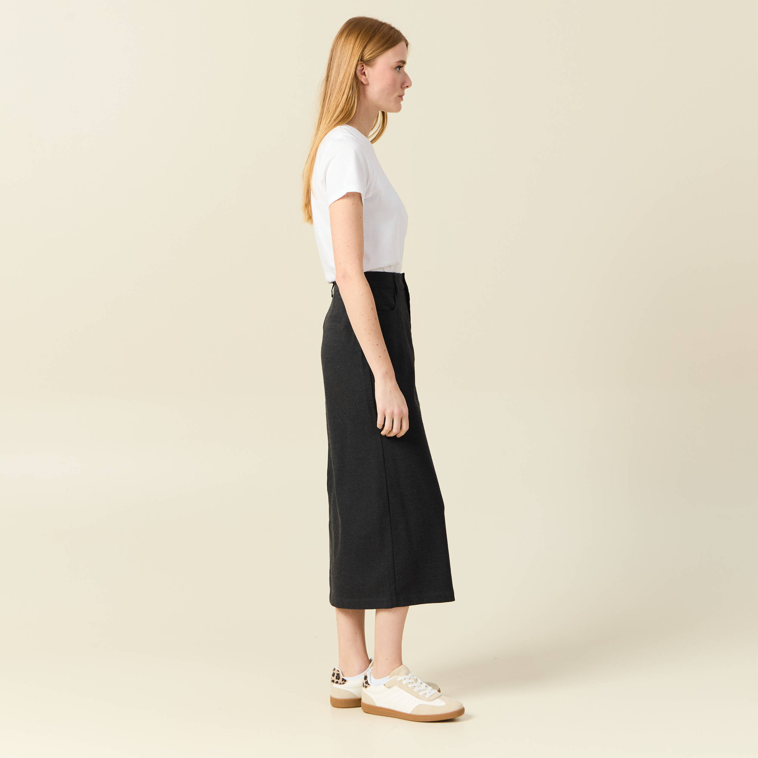 Jupe longue droite gris femme