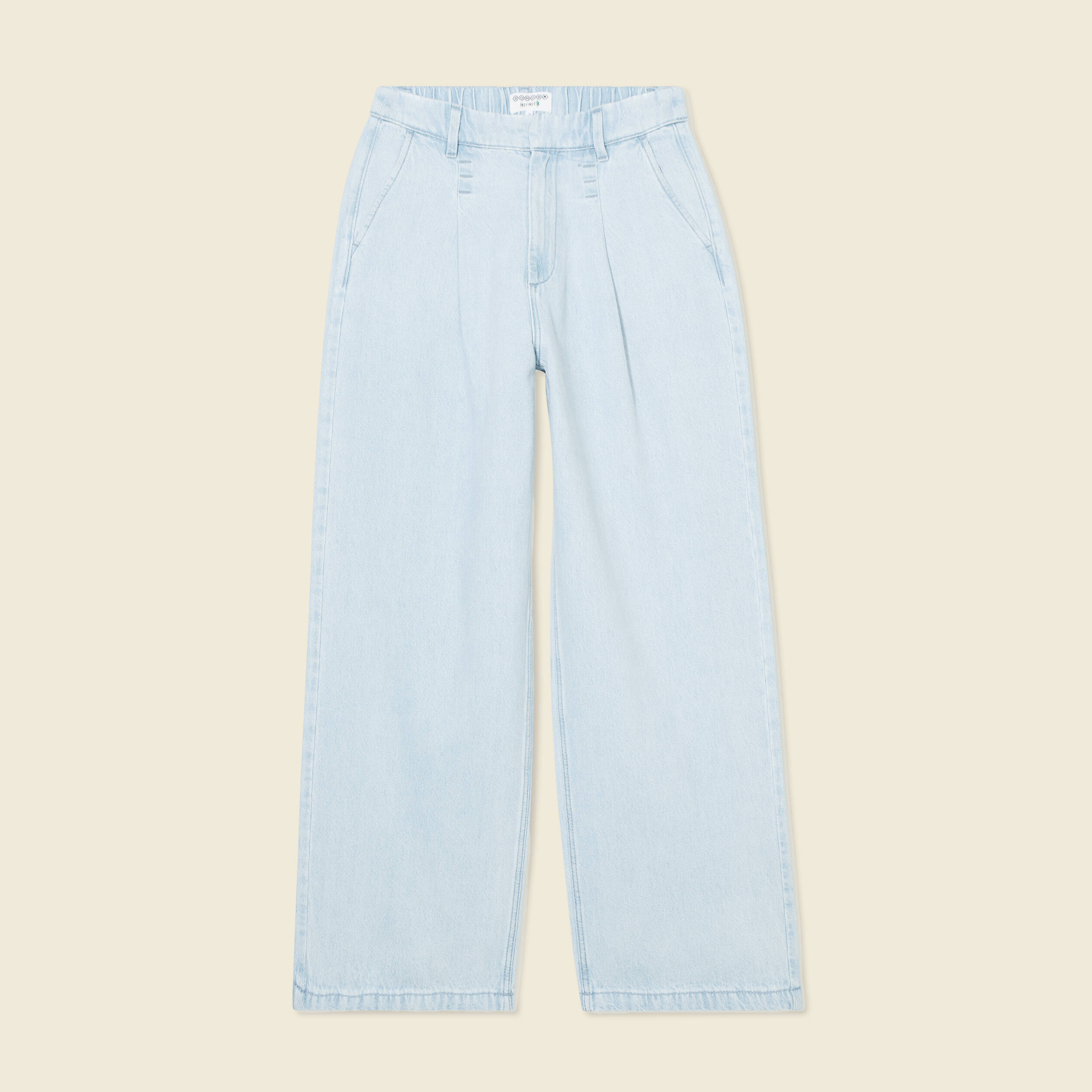 Jeans large &agrave; pinces denim bleach femme