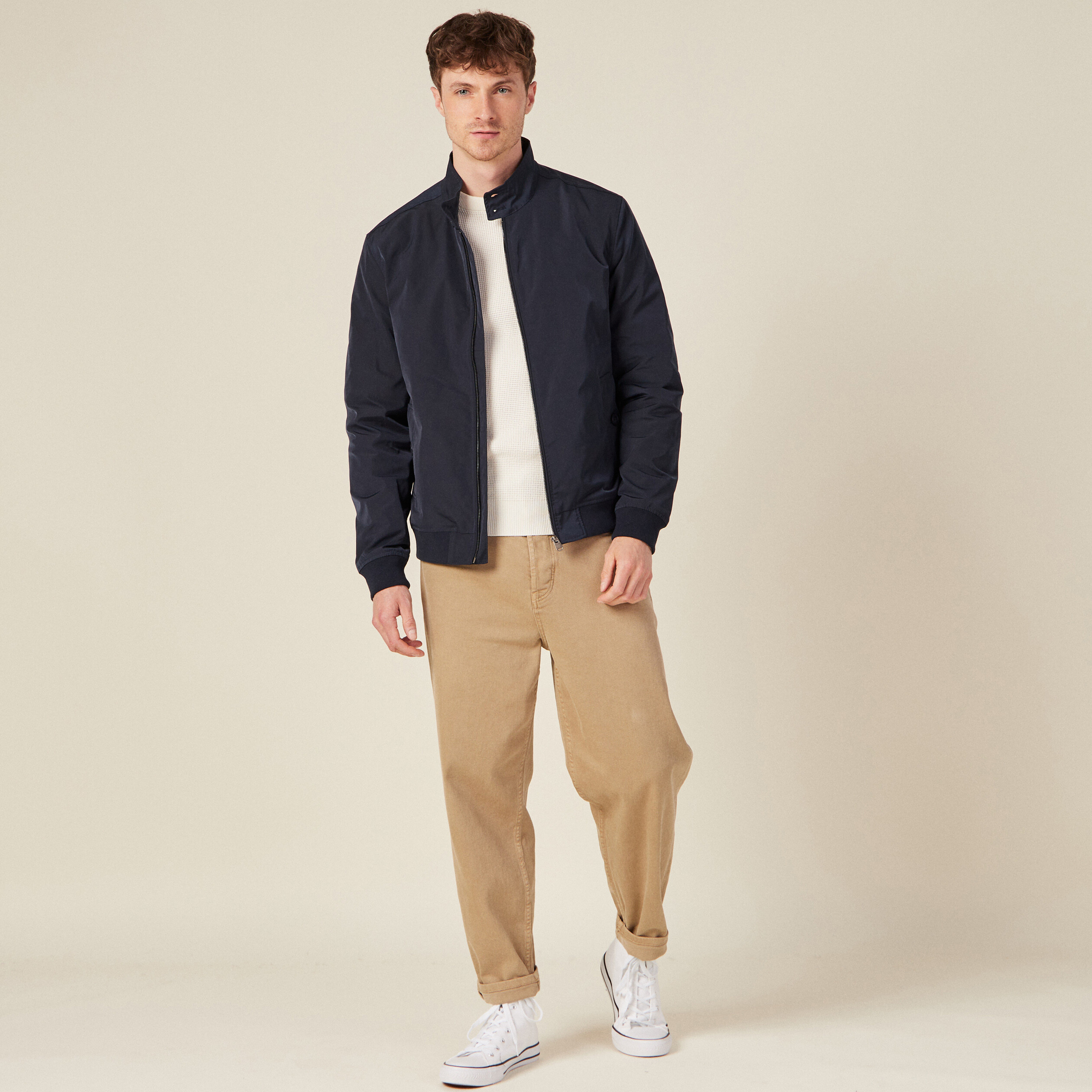 Pull manches longues col rond ecru homme