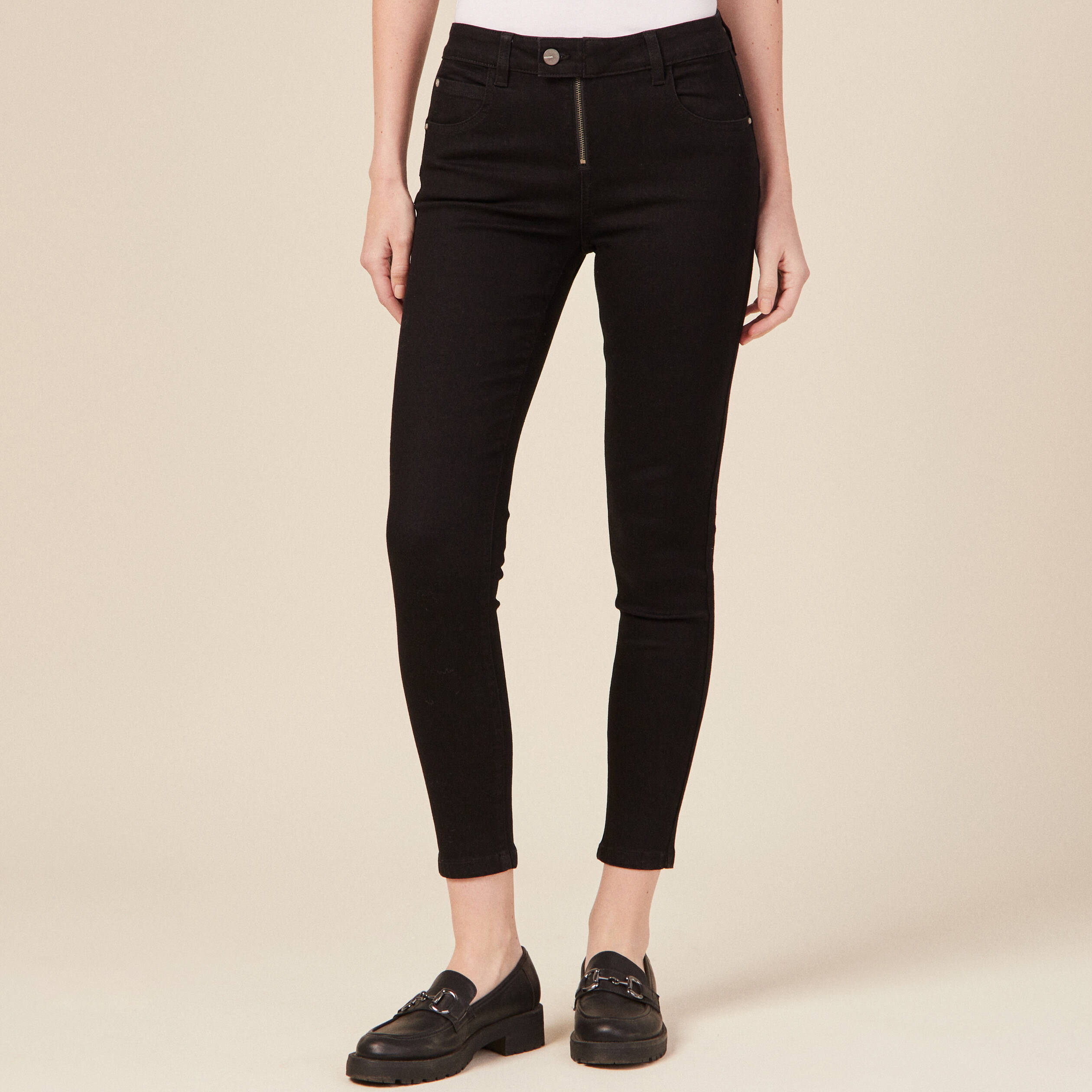jeans skinny zippe denim noir femme Jeans skinny zippé denim noir femme