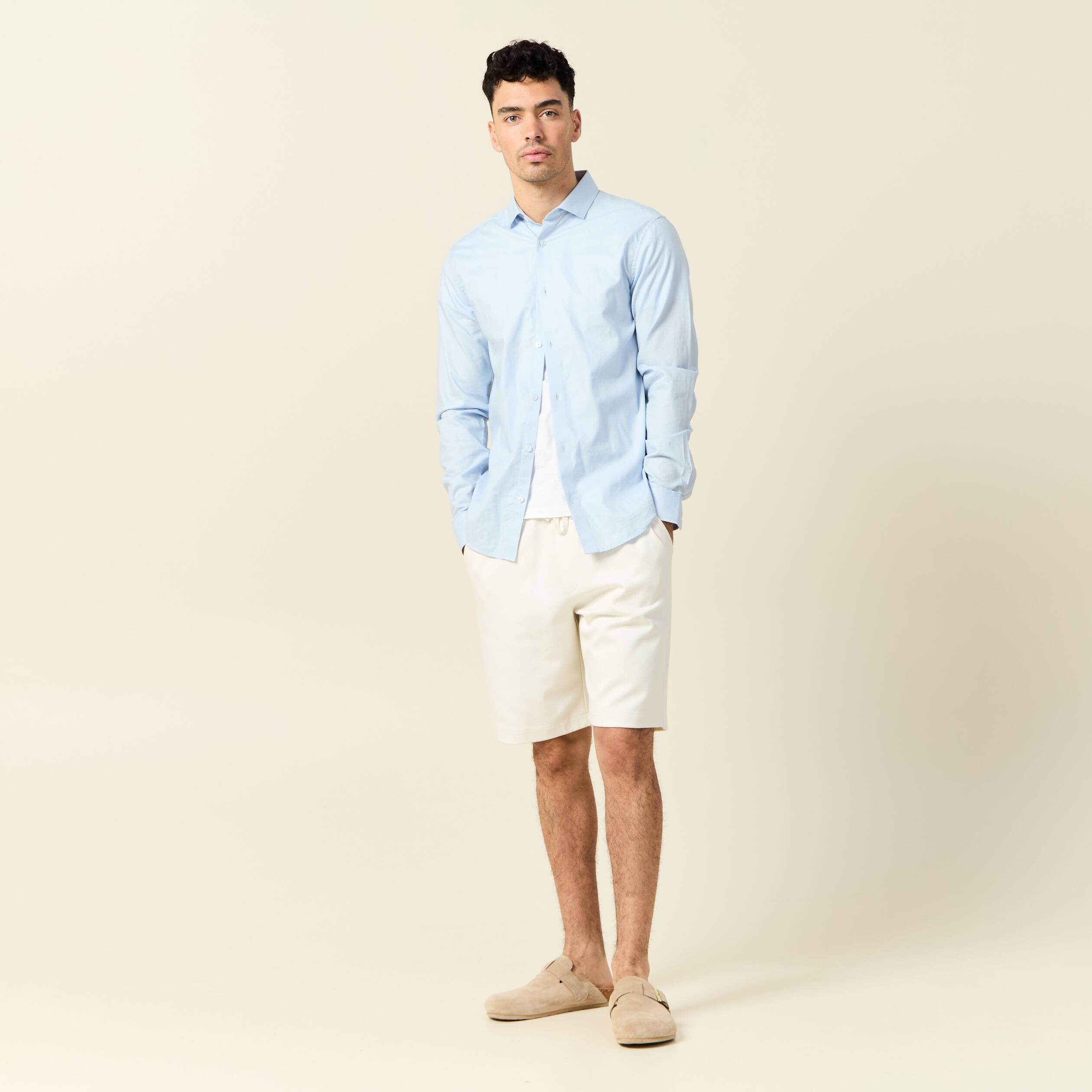 bermuda droit elastique ecru homme Bermuda droit élastiqué ecru homme