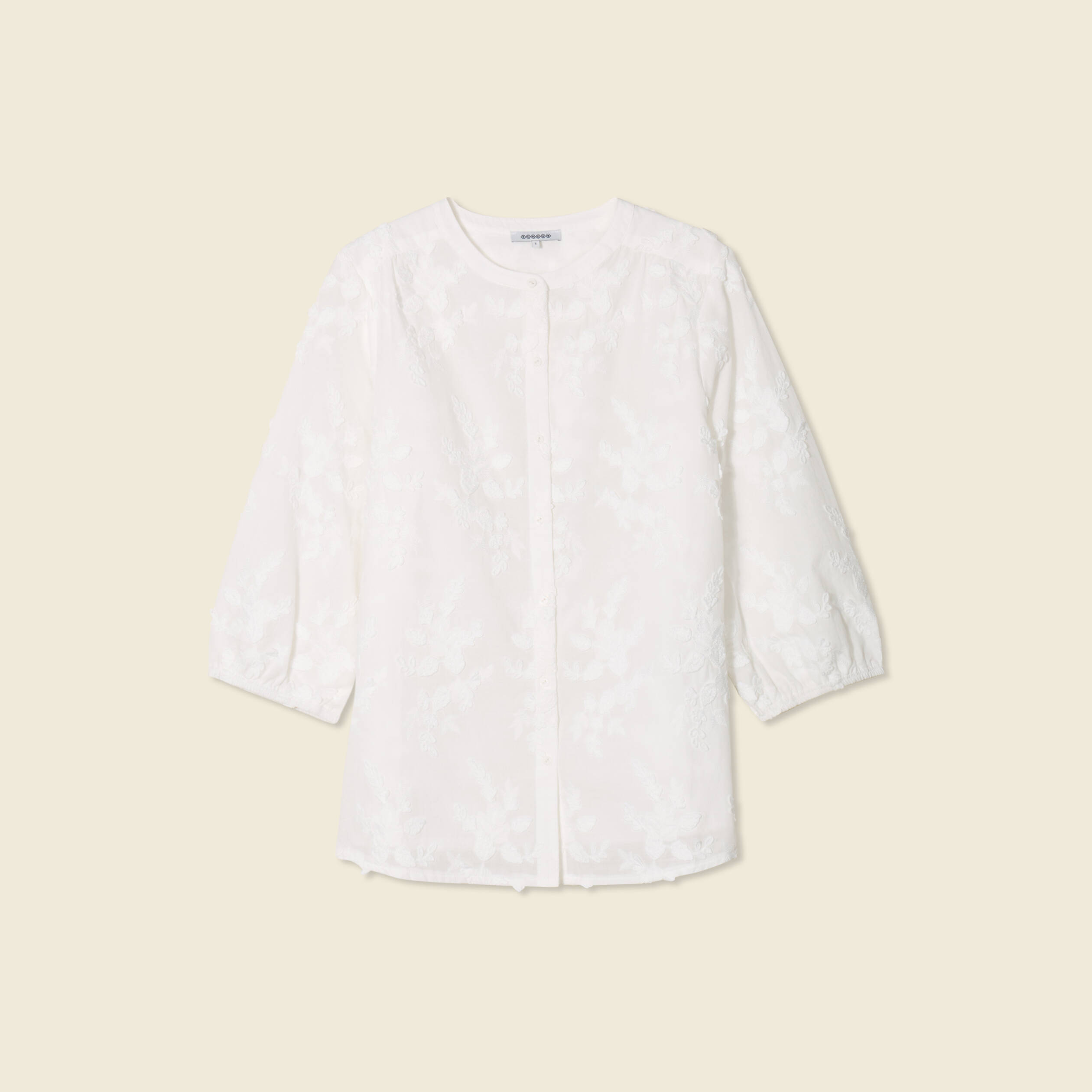 Chemise manches 3/4 brod&eacute;e ecru femme