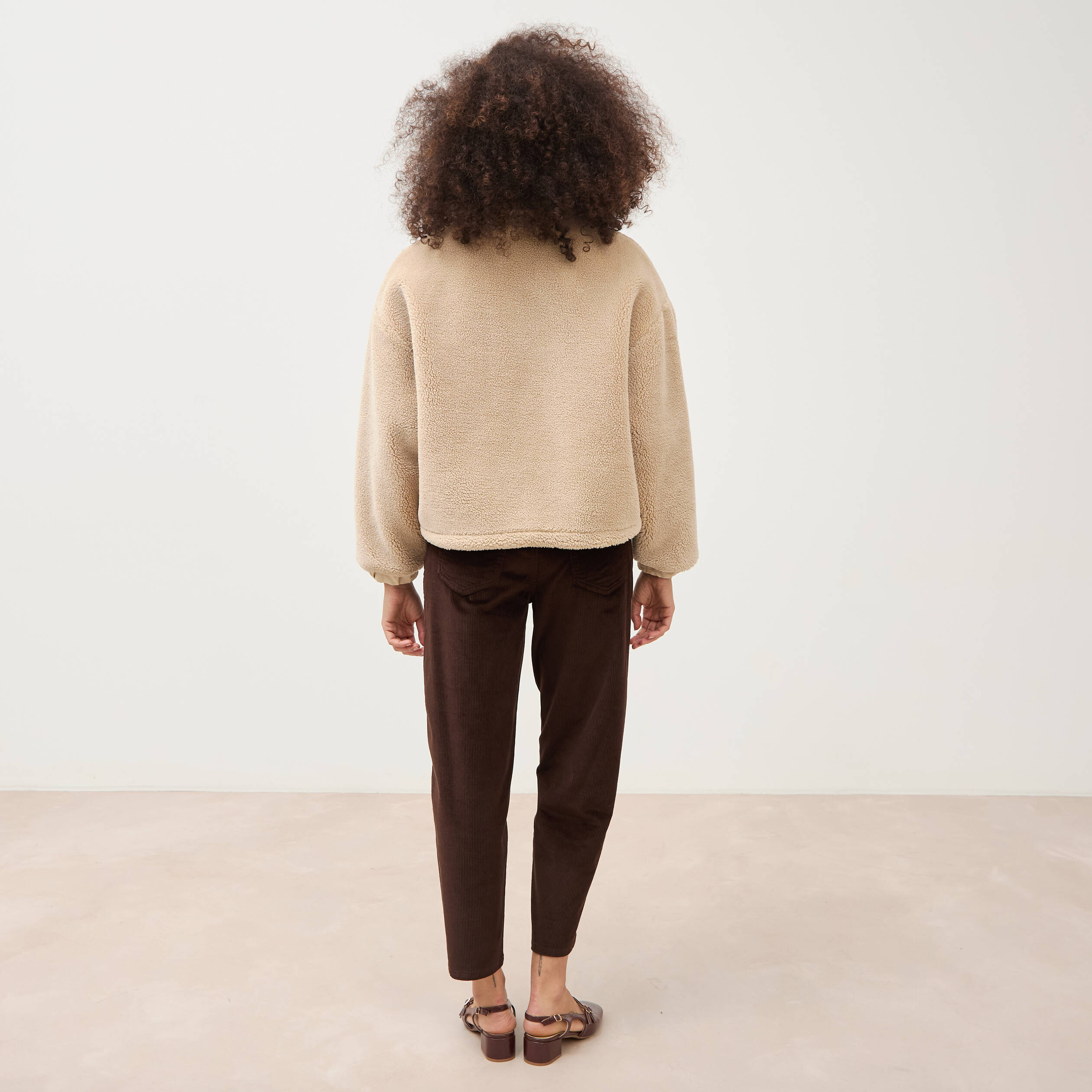 Veste oversize effet polaire col montant creme femme