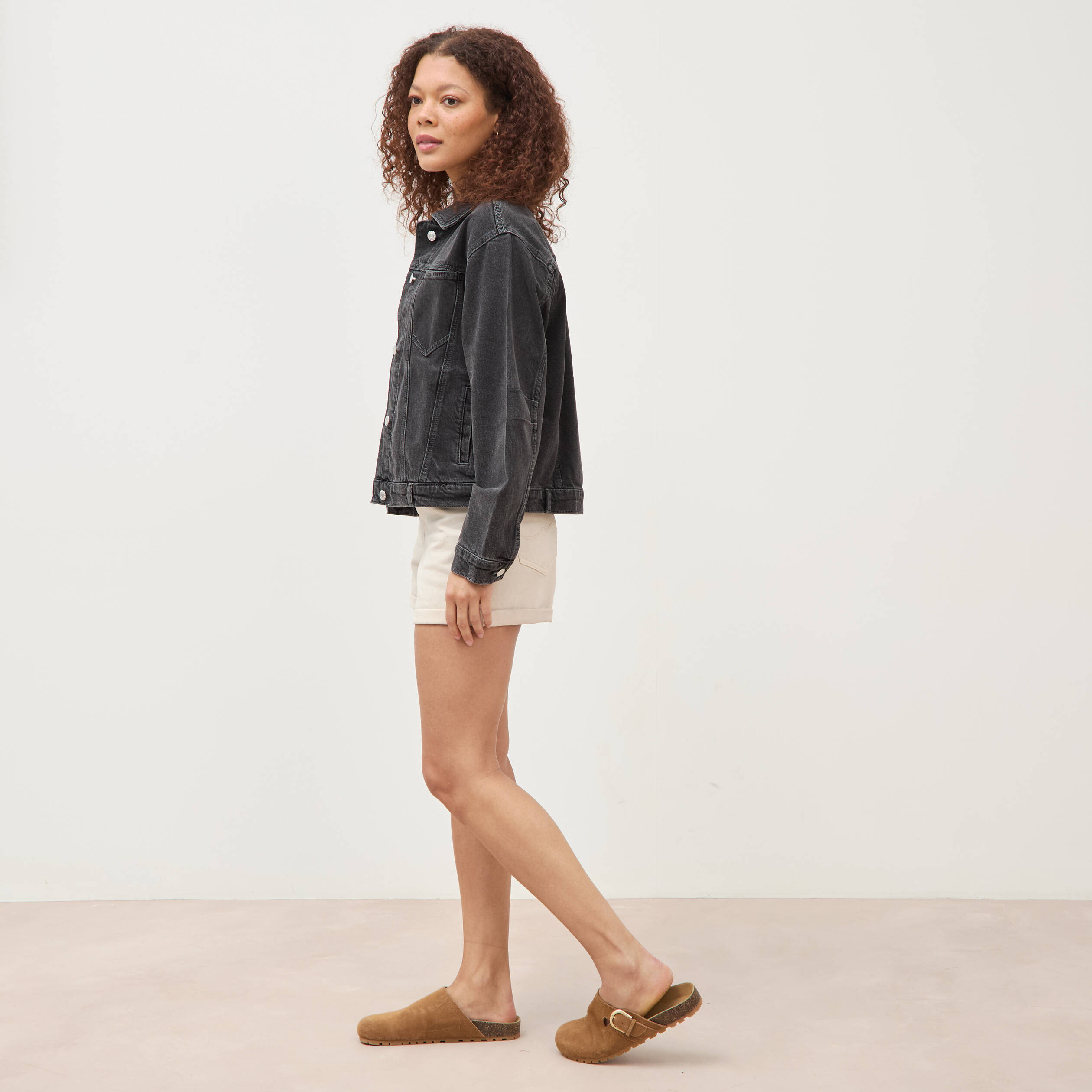 Veste oversize en jean denim gris femme