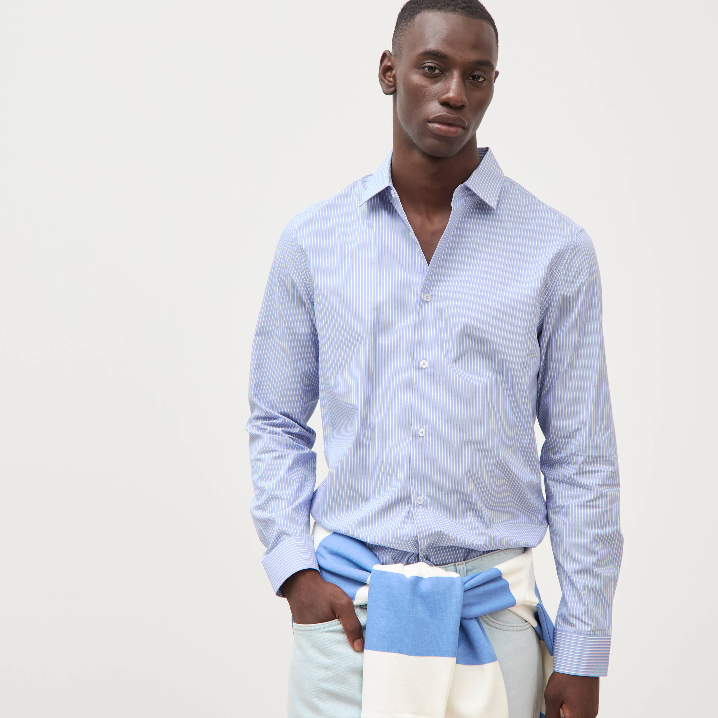Chemise manches longues bleu gris homme