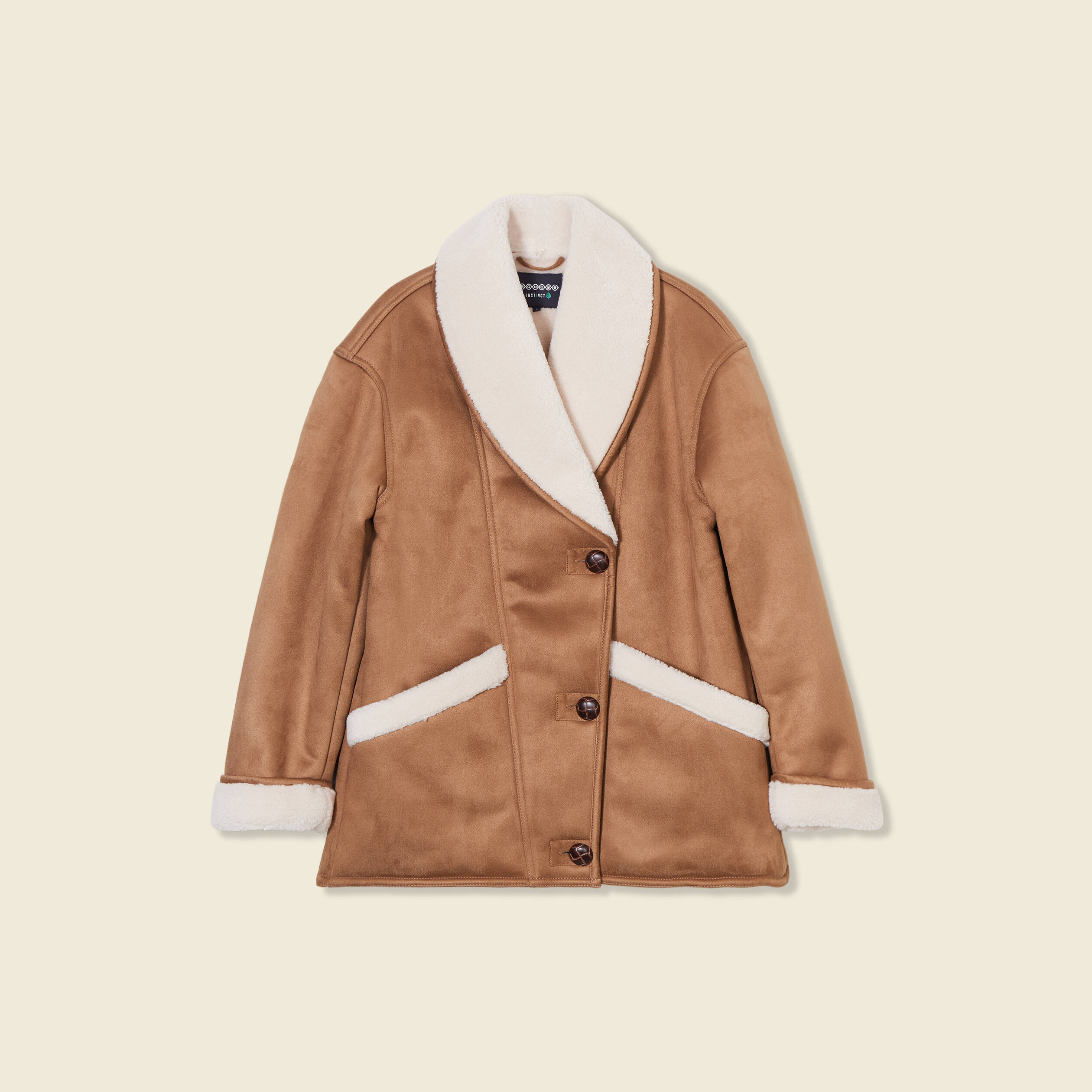 manteau suedine col chale marron femme Manteau suédine col châle marron femme