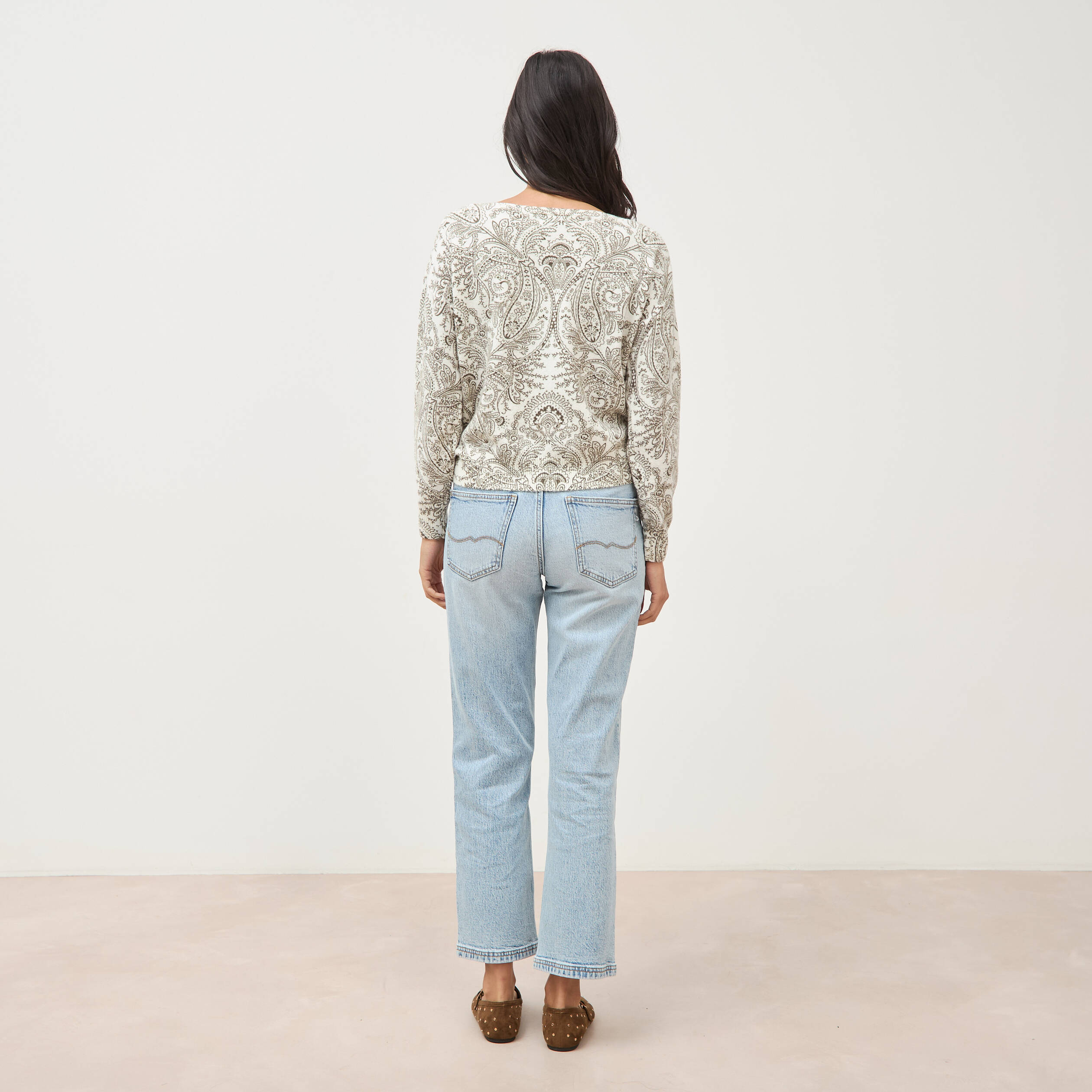 Pull manches longues col bateau vert kaki femme