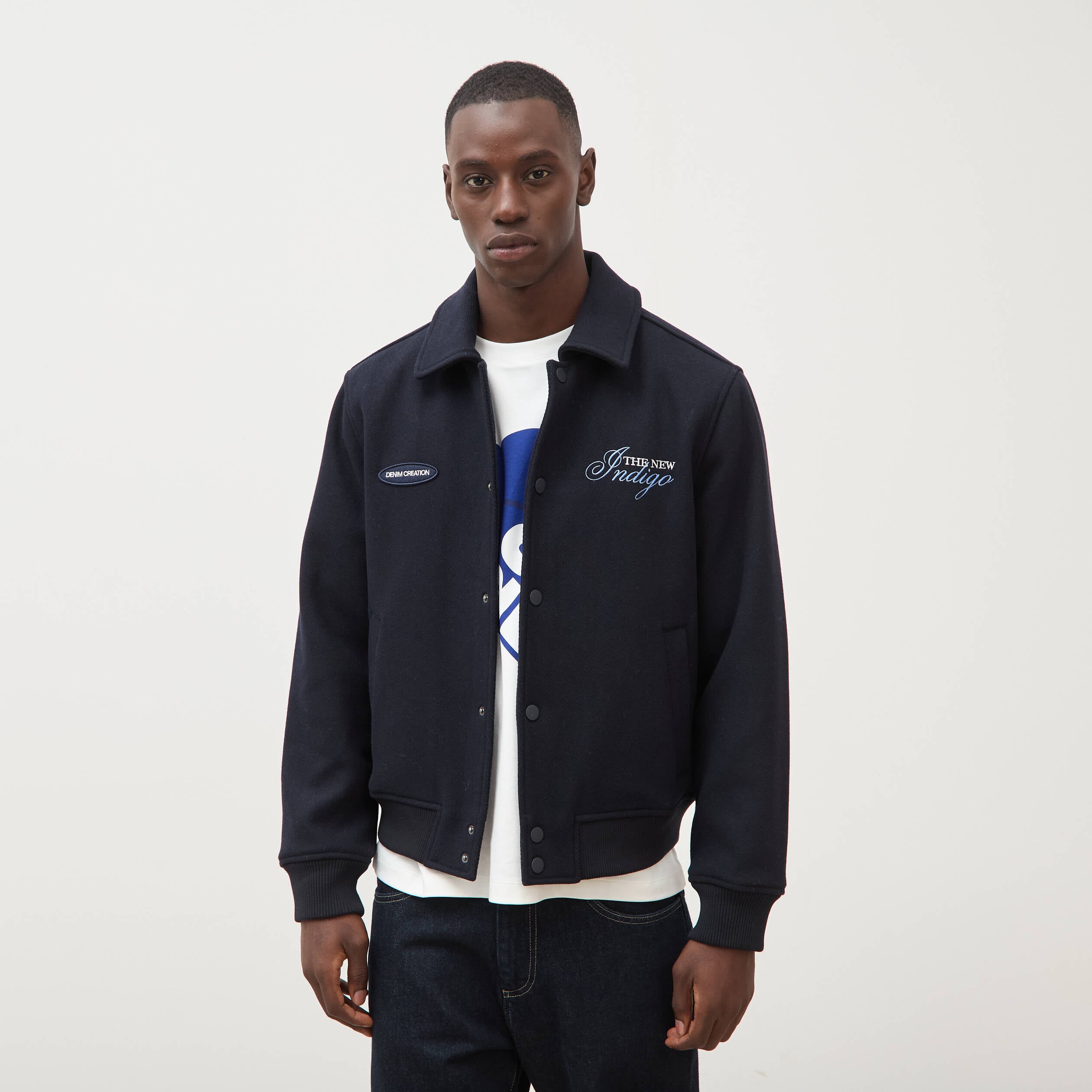 Blouson col classique manches longues bleu marine homme