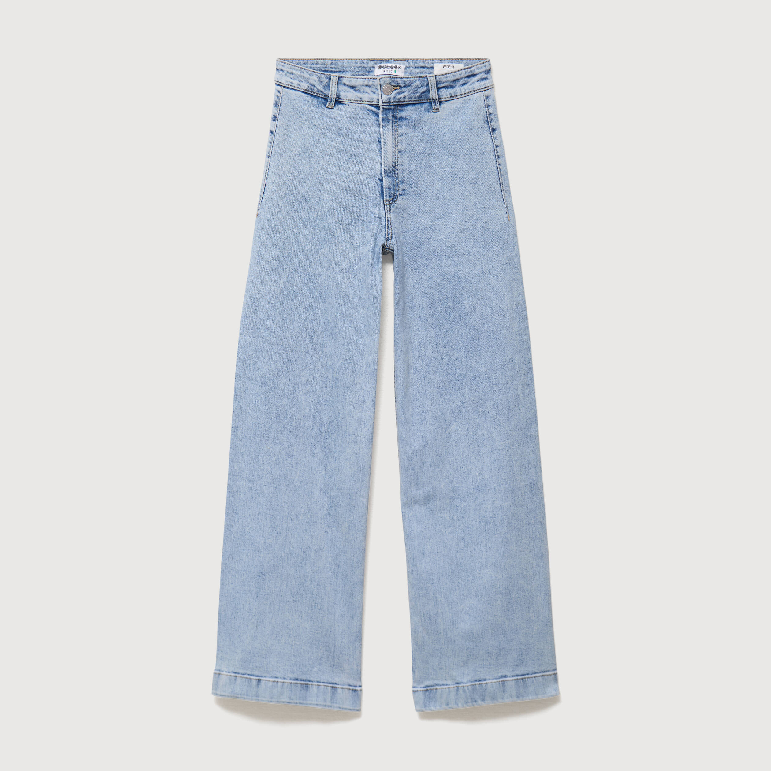 Jeans large taille haute denim bleach femme