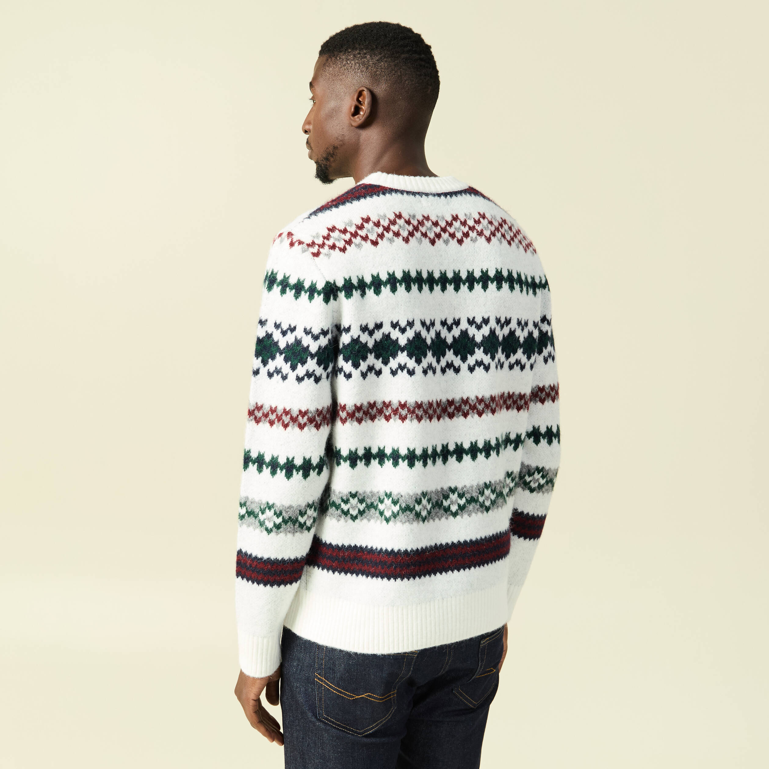 Pull manches longues col rond ecru homme