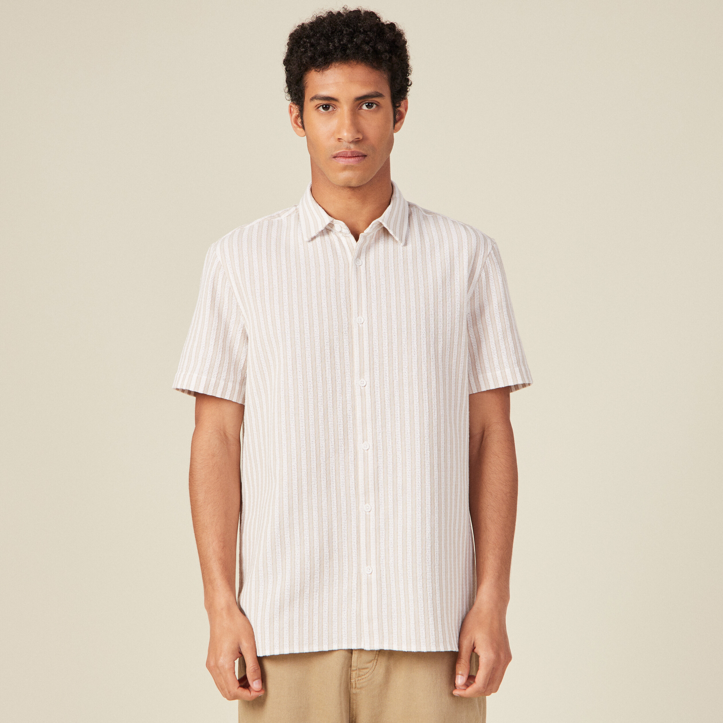 Chemise manches courtes beige homme