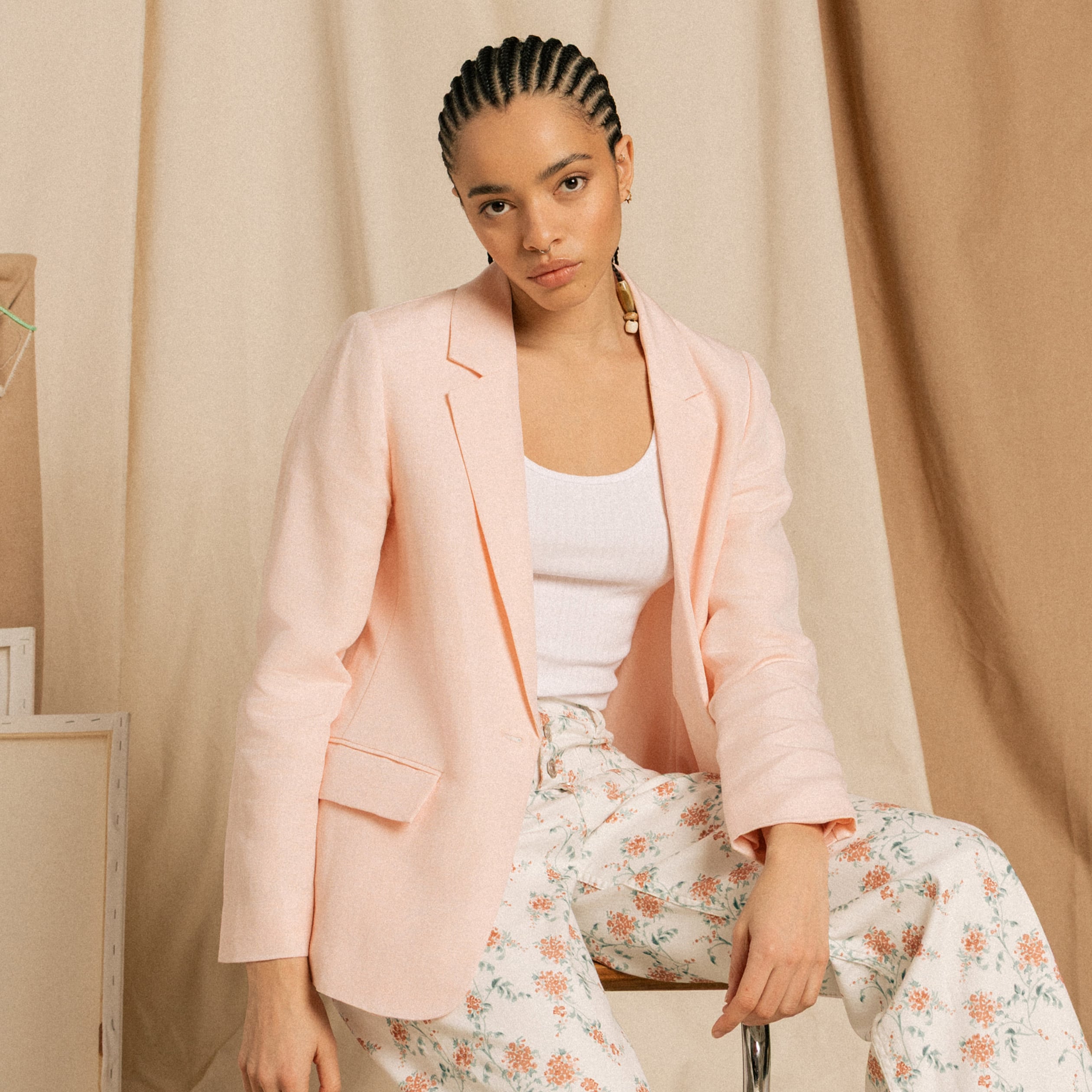 Veste blazer manches longues rose champagne femme